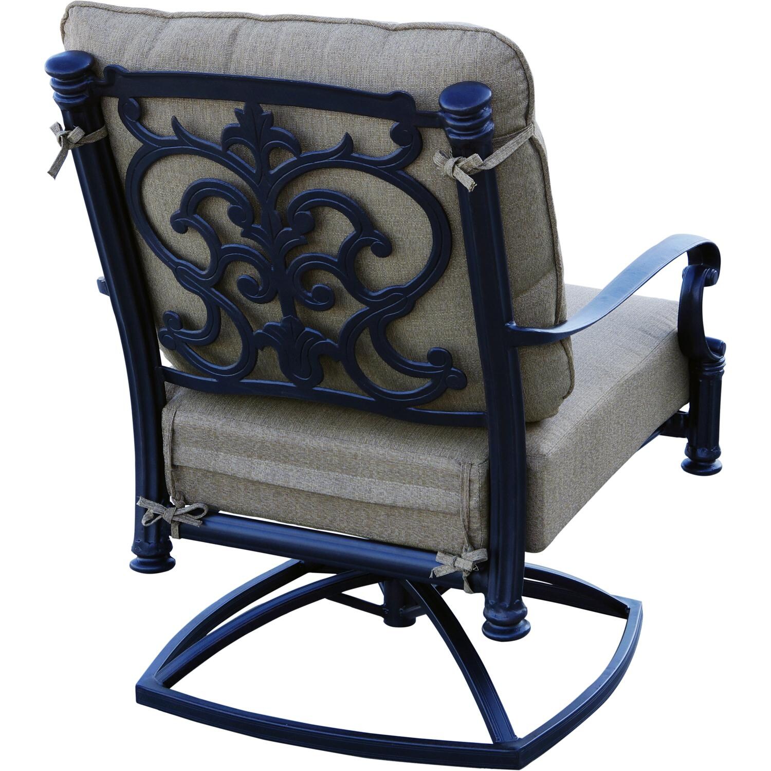Darlee B/201018-7PC-60RQB Santa Barbara Cast Aluminum Swivel Rocker Club Chair W/ Sesame Cushions - Back View thumbnail