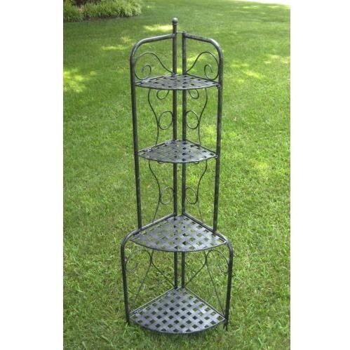 International Caravan Mandalay Wrought Iron Corner Bakers Rack - Antique Black