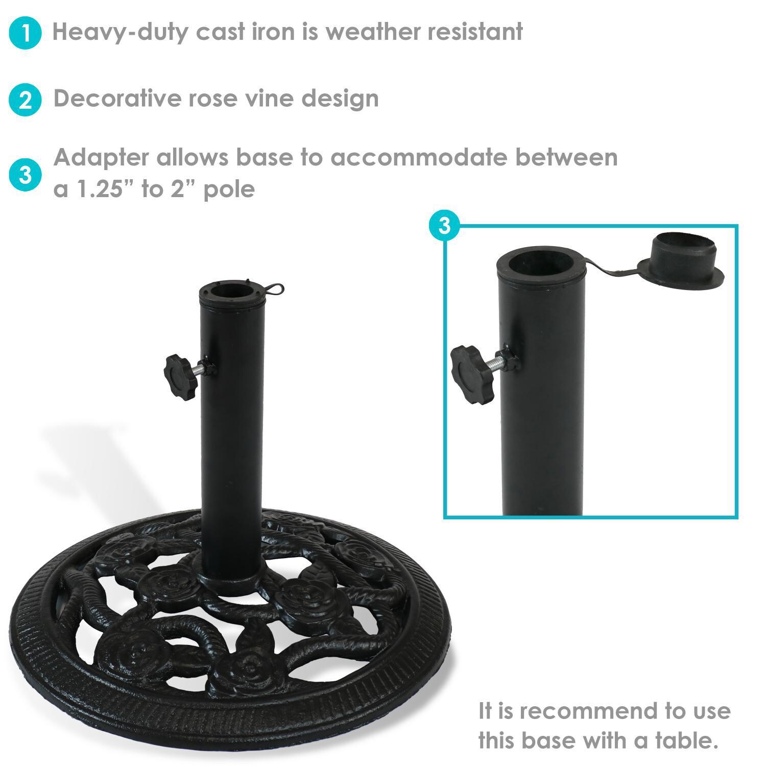Ultimate Patio 17 Lb Rose Blossom Cast Iron Umbrella Base - Black - Overview thumbnail