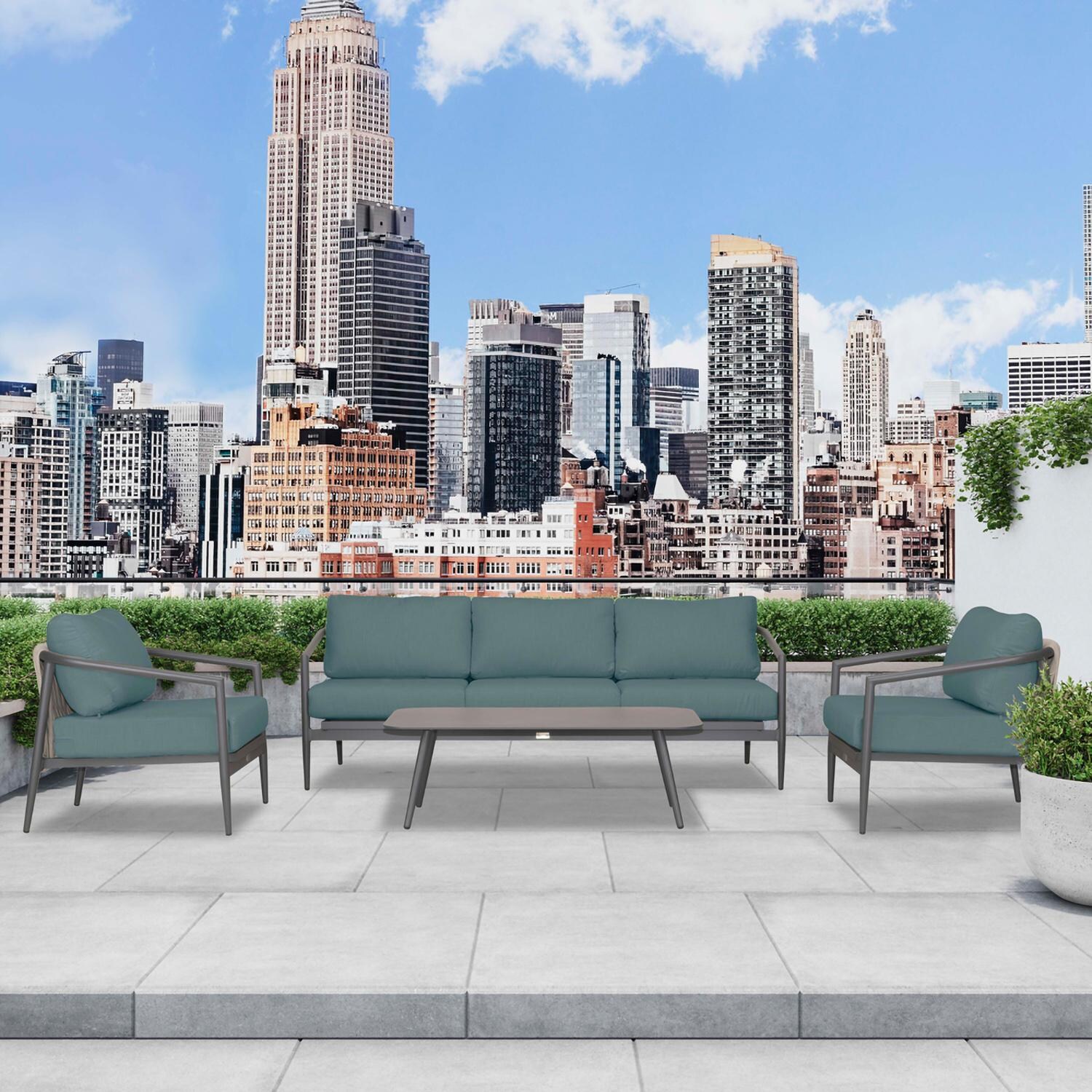 Lakeview Midnight Cove 4 Pc Aluminum Sofa Seating Set in Slate/Pebble Gray/Cast Lagoon - Lifestyle thumbnail