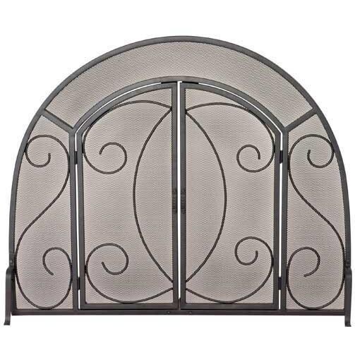UniFlame 39Inch Black Wrought Iron Ornate Fireplace Screen With Doors