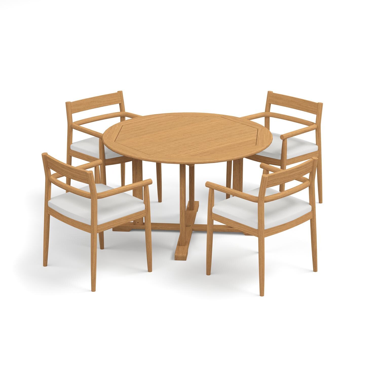 Oxford Garden Lido 5 Pc Teak Dining Set W/ 48 Inch Round Table in Natural/Bliss Linen - Top View thumbnail