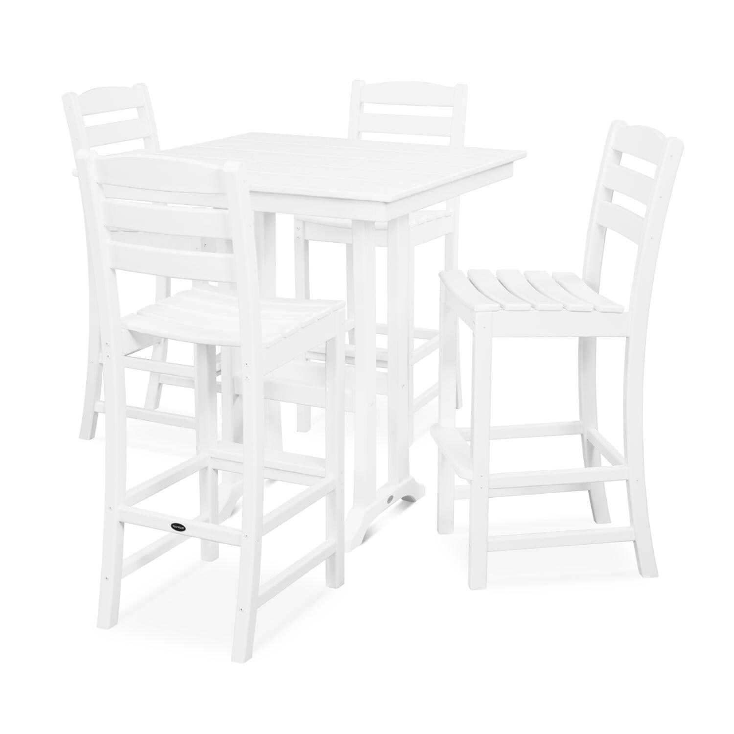 POLYWOOD La Casa Cafe 5-Piece Farmhouse Trestle Bar Set - White