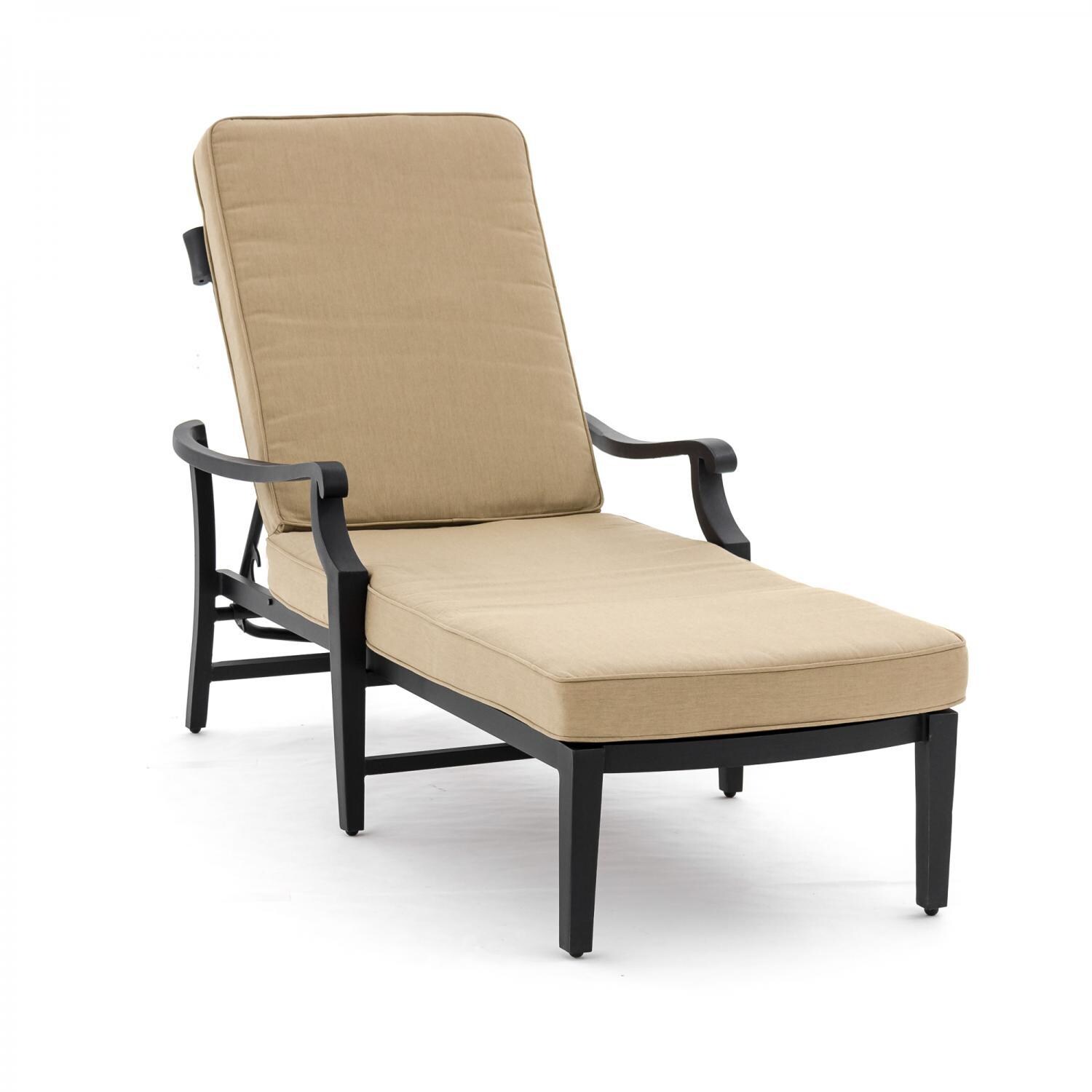 St. Charles Cast Aluminum Patio Chaise Lounge - Canvas Heather Beige Angle thumbnail
