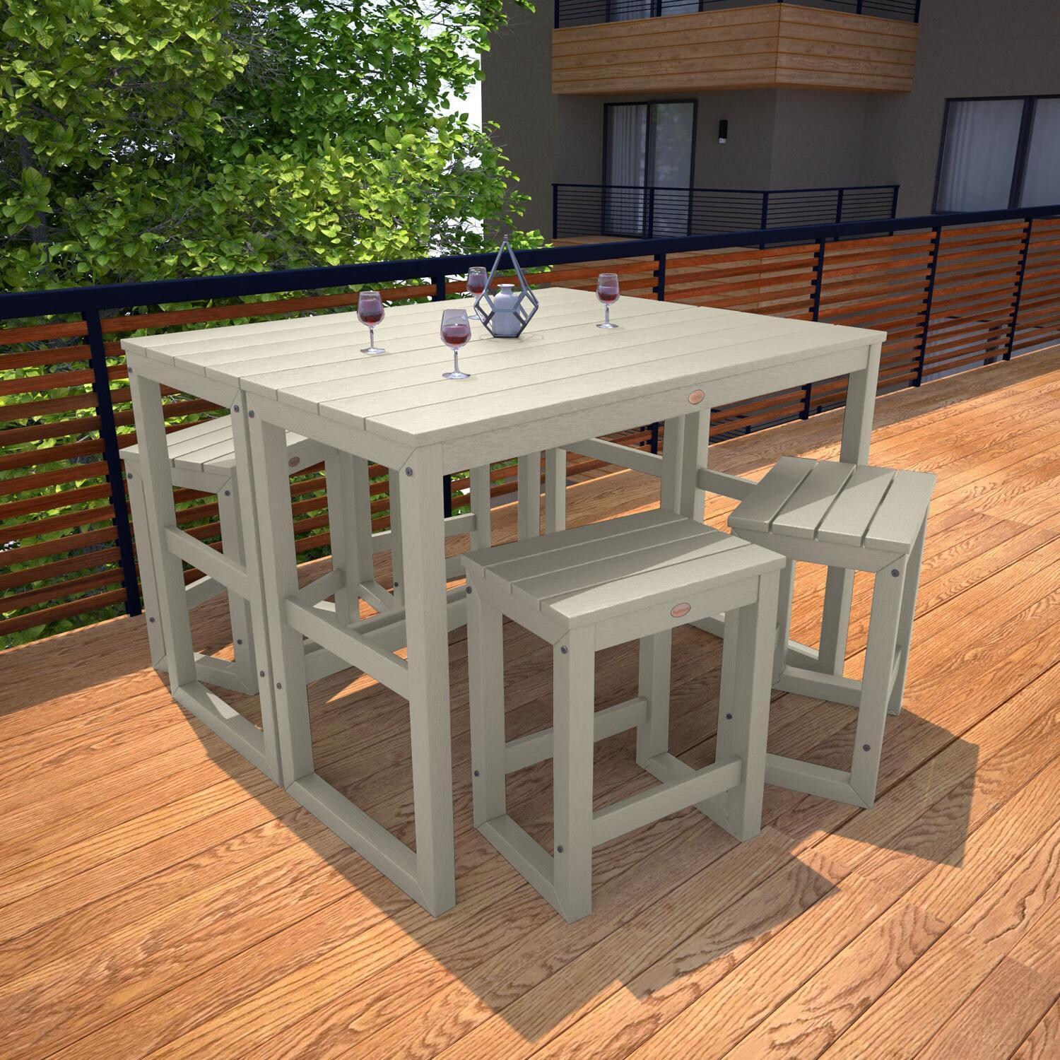 Lakeview Audubon 6 Pc Recycled Plastic Counter Height Balcony Dining Bar Set in Whitewash - On Patio - Square - Lifestyle thumbnail