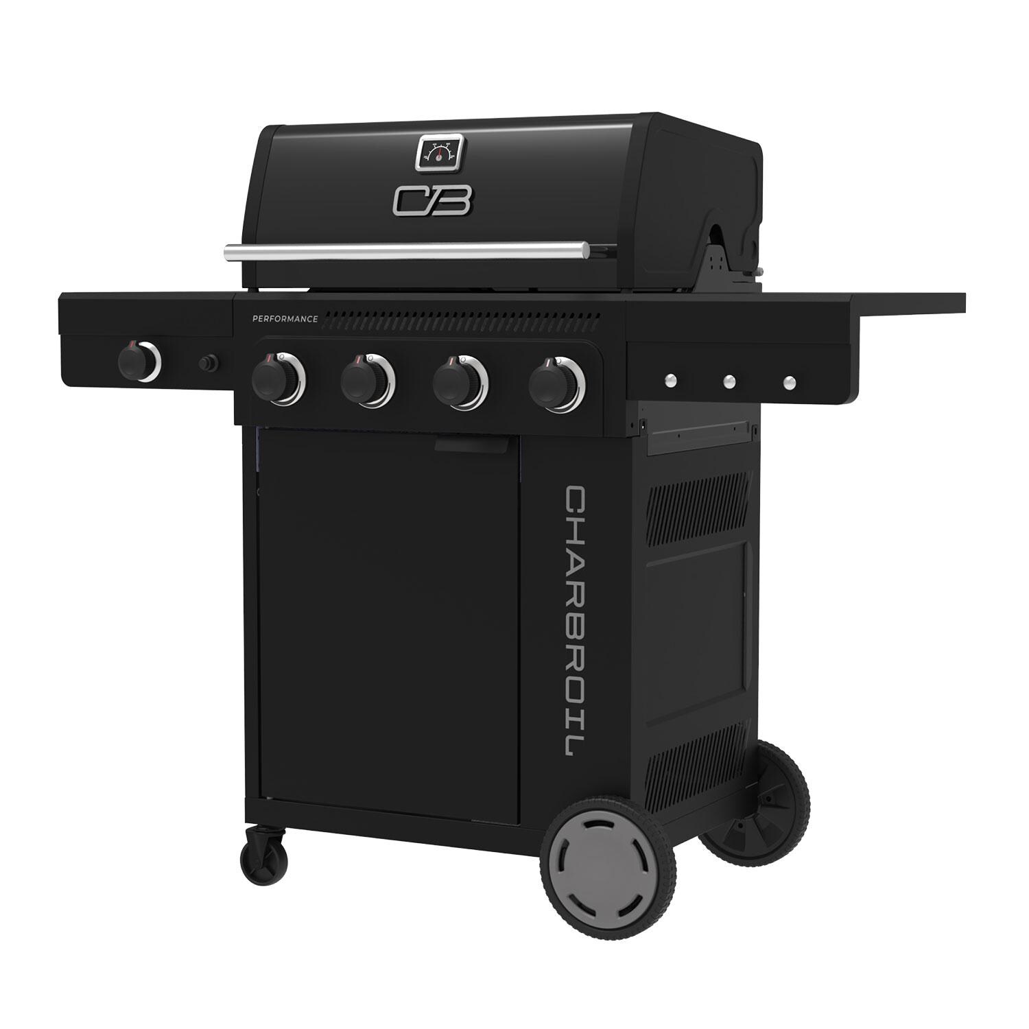 Charbroil 463348525 Performance Series 4-Burner Propane Grill Cabinet W/ Side Burner - Black - Left Angle - White Background thumbnail