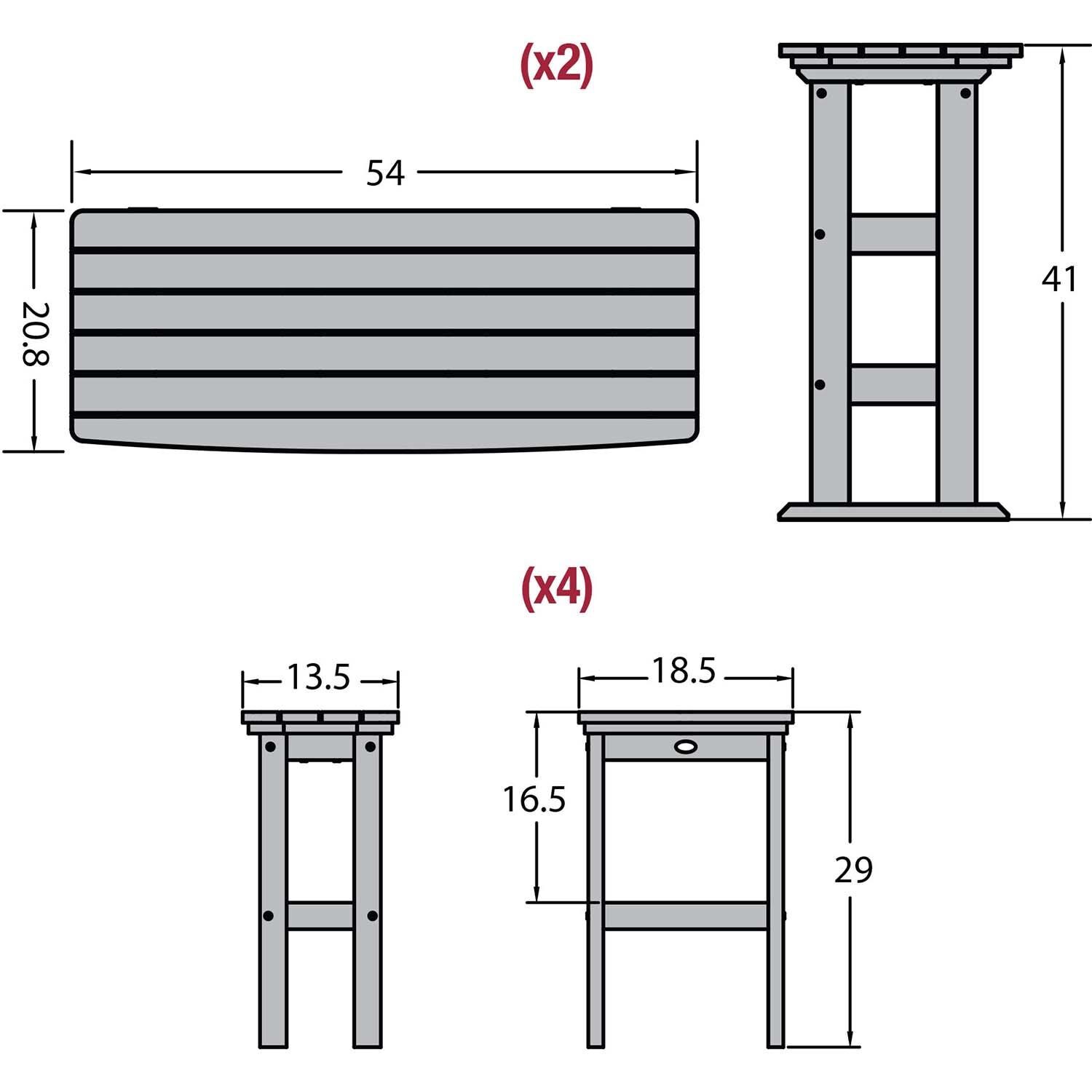 Hart Lane 6 Pc Recycled Plastic Bar Height Dining Set in Weathered Acorn By Lakeview Outdoor Designs - Dimensional thumbnail