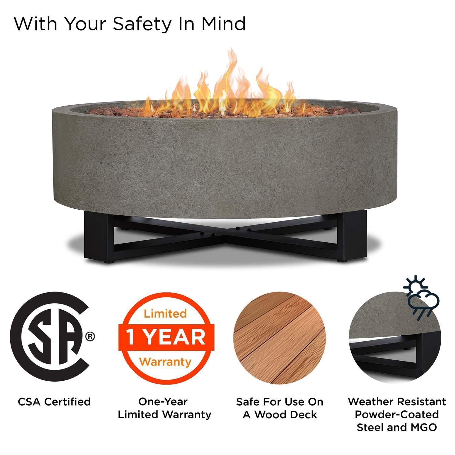 Harborwood 40 Inch Round Powder Coated Steel Propane Fire Bowl in Glacier Gray by Lakeview Outdoor Designs - Safety thumbnail