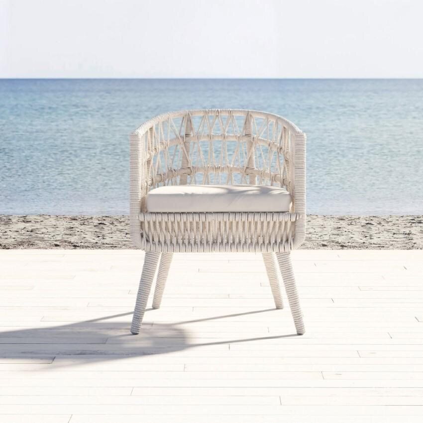 Dana Woven Rope Dining Arm Chair w/ Self Welt in Natural/Canvas Granite by Sunset West - Shown in Canvas Skyline - Lifestyle thumbnail