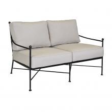 Provence Wrought Iron Patio Loveseat W/ Sunbrella Canvas Flax Cushions By Sunset West image