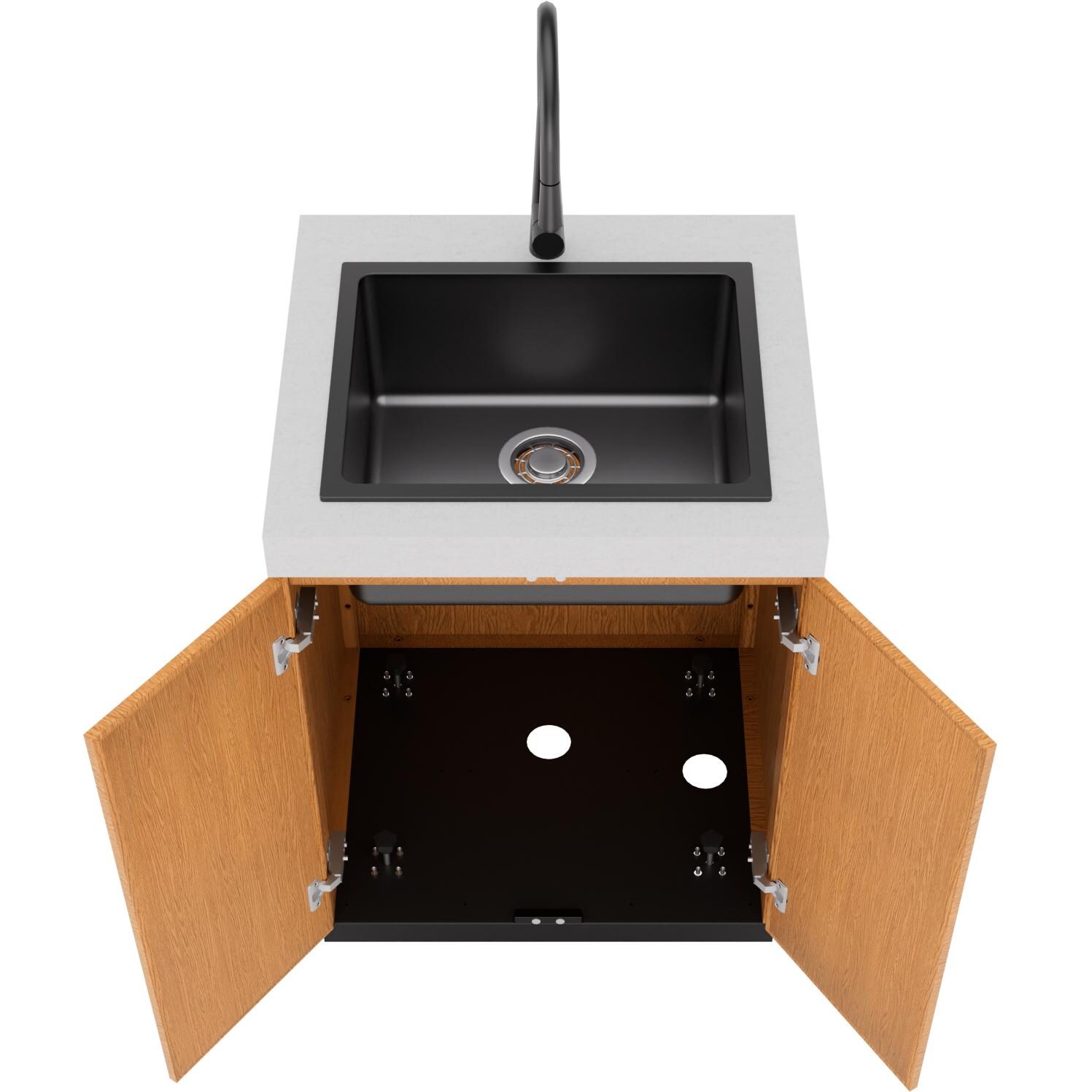 Everdure 6 Ft Outdoor Kitchen Island w/ Marine Grade Aluminum Cabinets in Timber Effect - Sink Module Open - White Background thumbnail