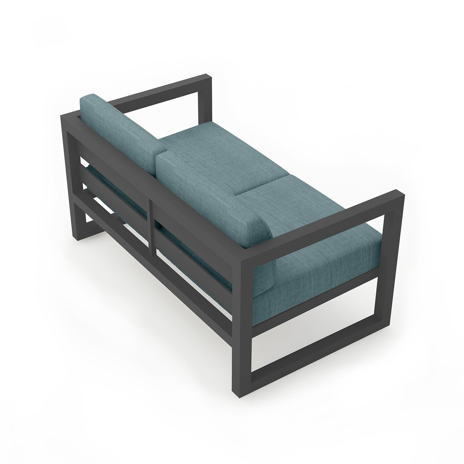 Misty Cove 2 Person Loveseat in Slate w/Cast Lagoon Cushions by Lakeview - Back Angle View - White Background thumbnail