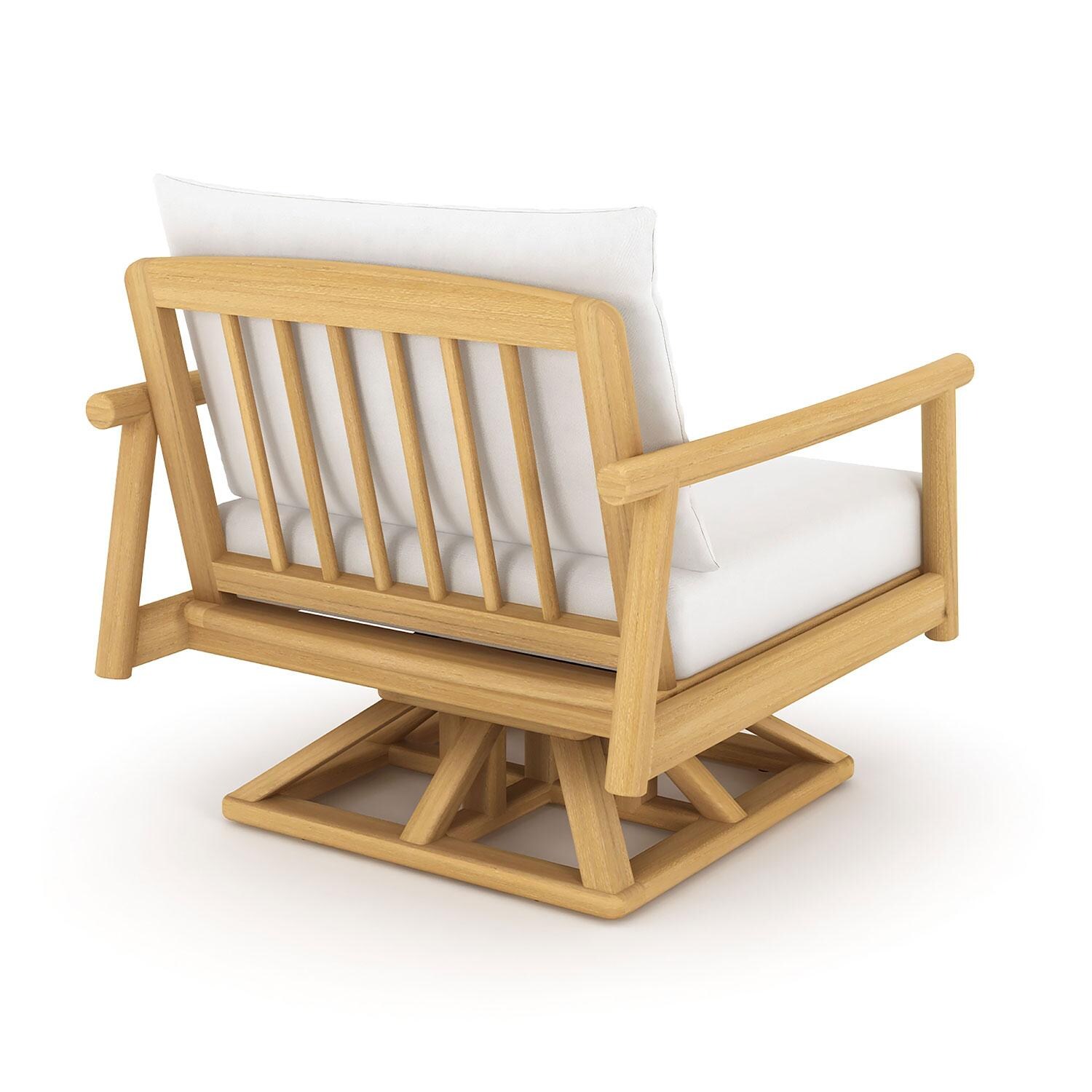 Seville Teak Swivel Club Chair W/ White Cushions by Royal Teak Collection - Rear View - White Background thumbnail