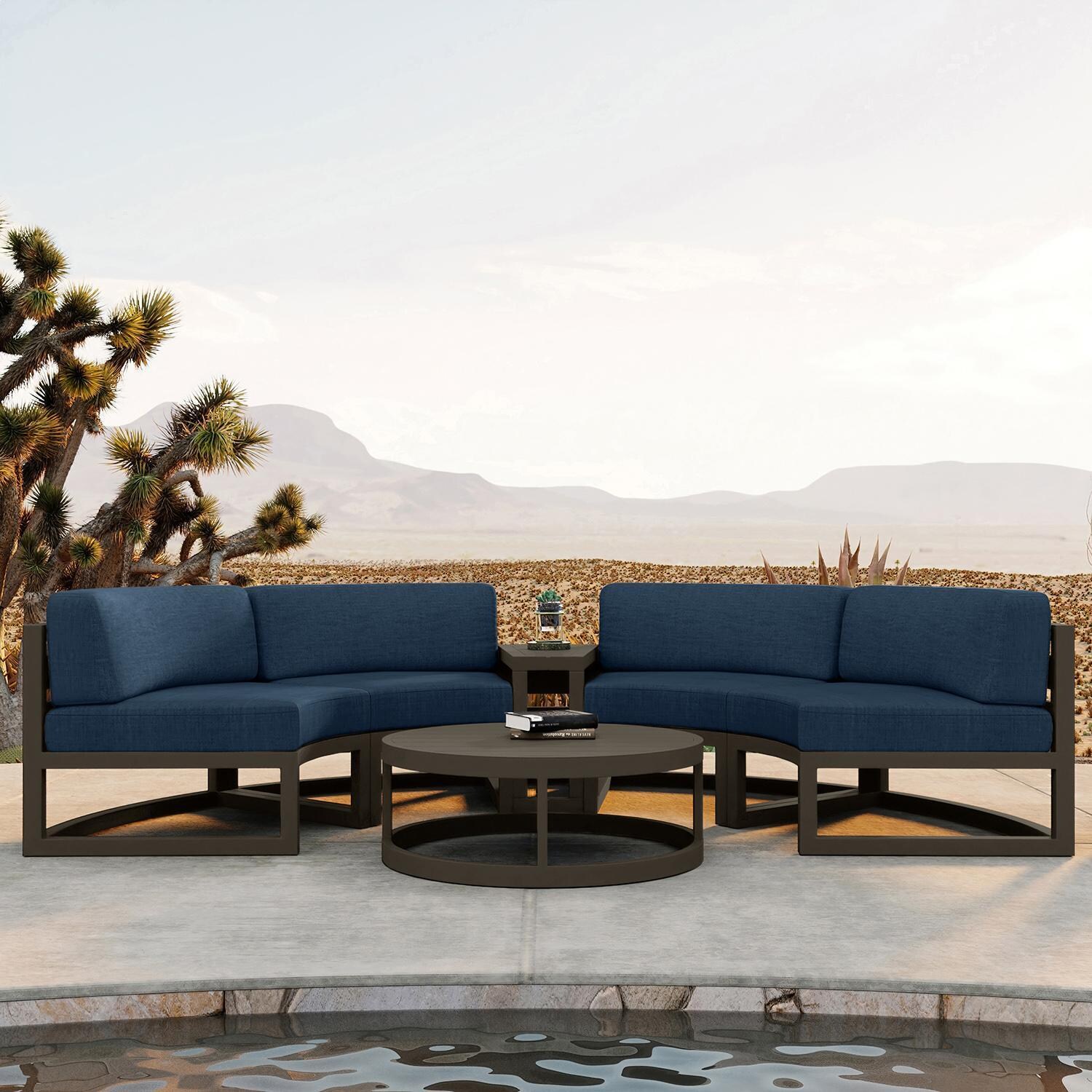 Misty Cove 4 Pc Aluminum Seating Set - Curved Sectional in Slate/Spectrum Indigo by Lakeview Outdoor Designs