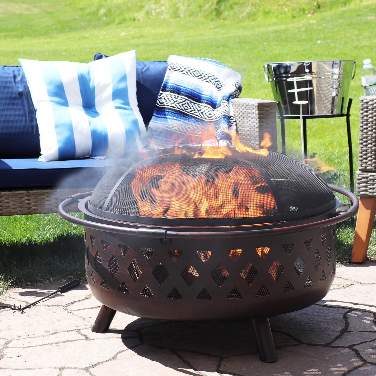 Crossweave 36 Inch Round Steel Wood-Burning Fire Pit in Bronze by Ultimate Patio