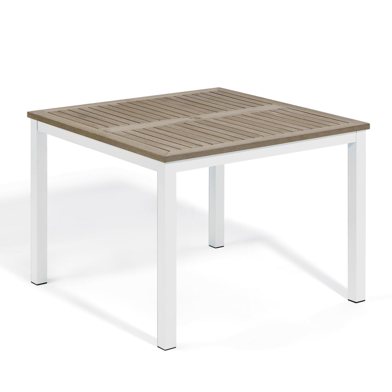 Oxford Garden Travira 40 Inch Chalk Aluminum Dining Table W/ Vintage Tekwood Table Top thumbnail