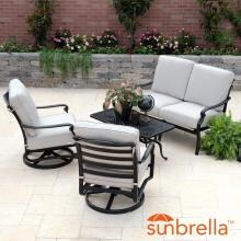 Du Monde 4 Piece Cast Aluminum Outdoor Conversation Set W/ 42 X 21 Inch Coffee Table, Loveseat, Swivel Rocker Club Chairs & Cast Silver Cushions By Lakeview Outdoor Designs image