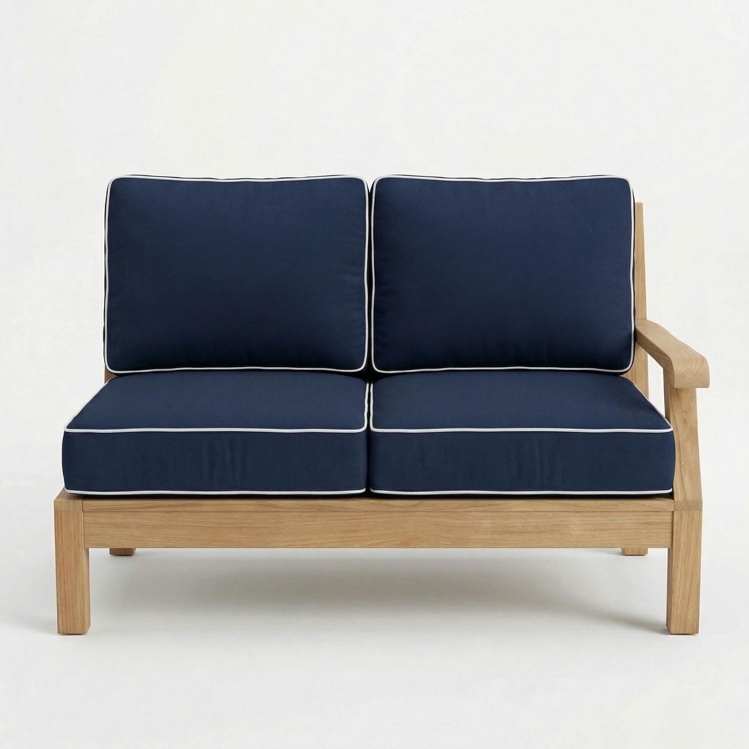 Miami Teak Right Arm Loveseat w/ Sunbrella Cushions in Canvas Navy by Royal Teak Collection