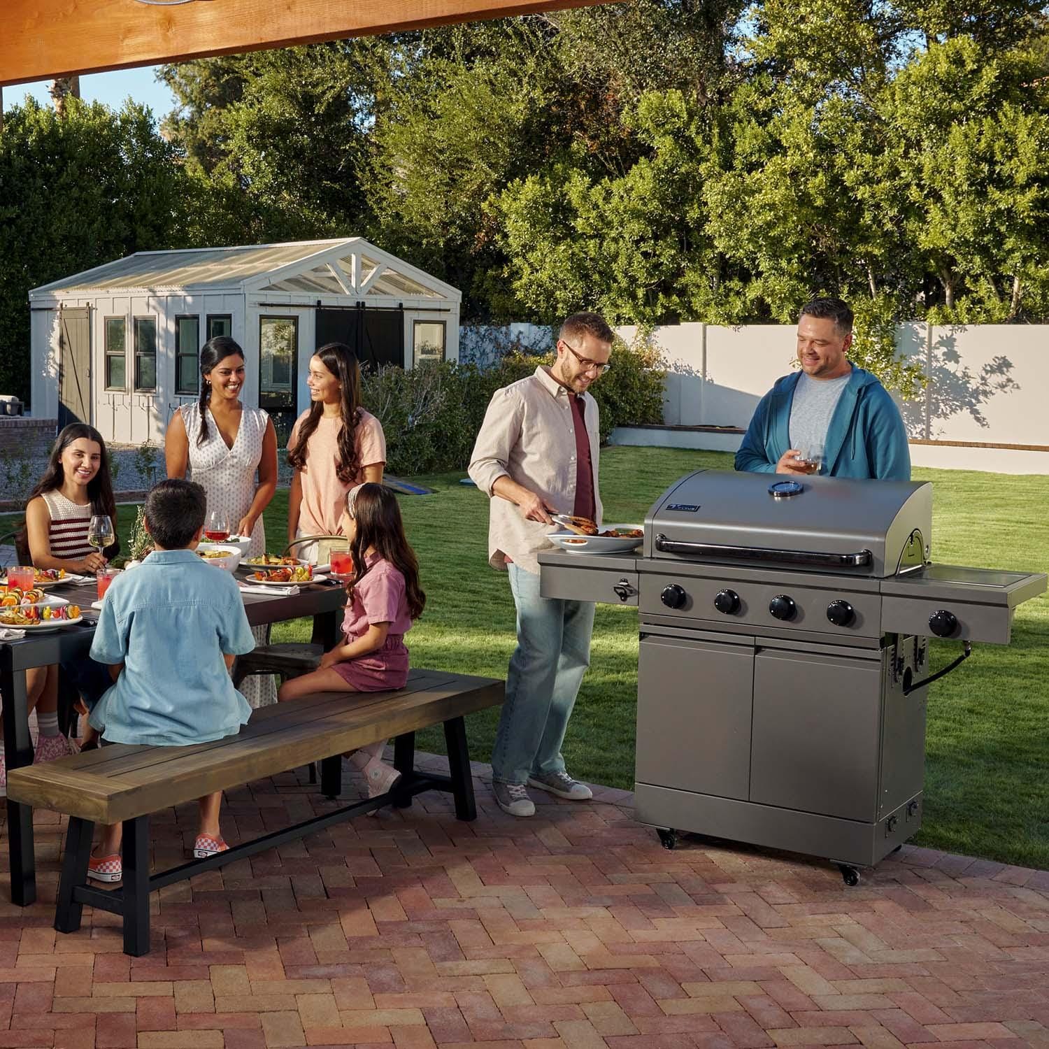 TYTUS TDT-011-GMOD Anaheim 32 Inch Propane Gas Grill - Eating w/ Family - Lifestyle thumbnail