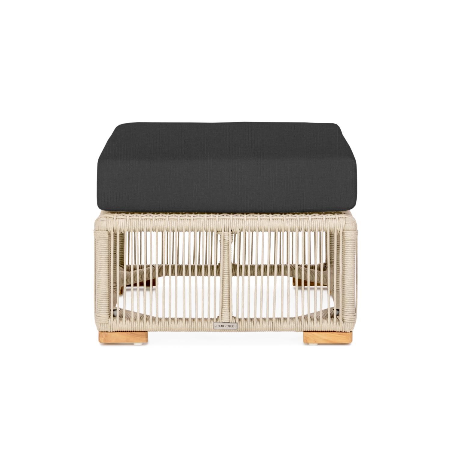 Breeze Olefin Rope & Teak Patio Ottoman in Dune/Carbon By Teak + Table