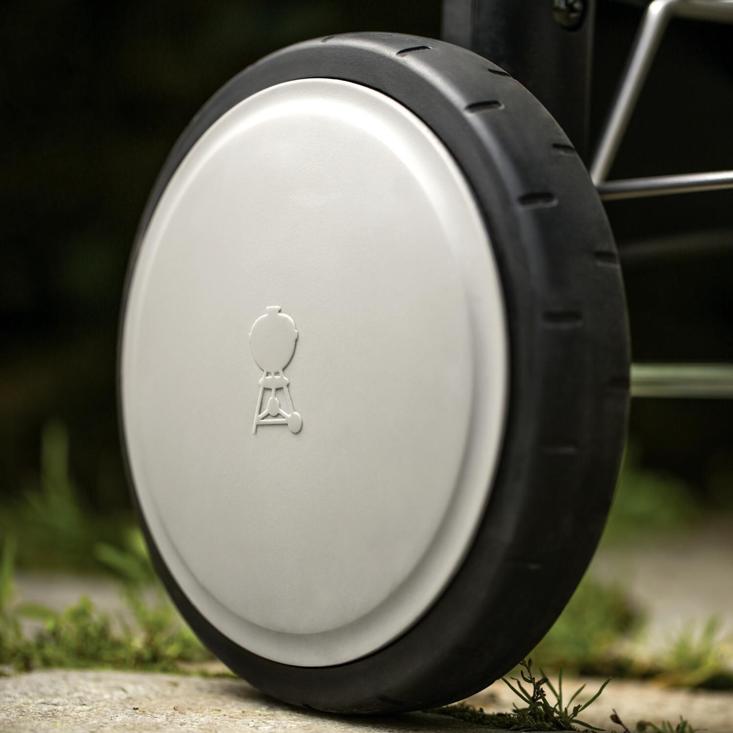 Weber Performer Deluxe 22 Inch Kettle Charcoal Grill On Cart - Wheel Detail (Shown With Black Grill) thumbnail