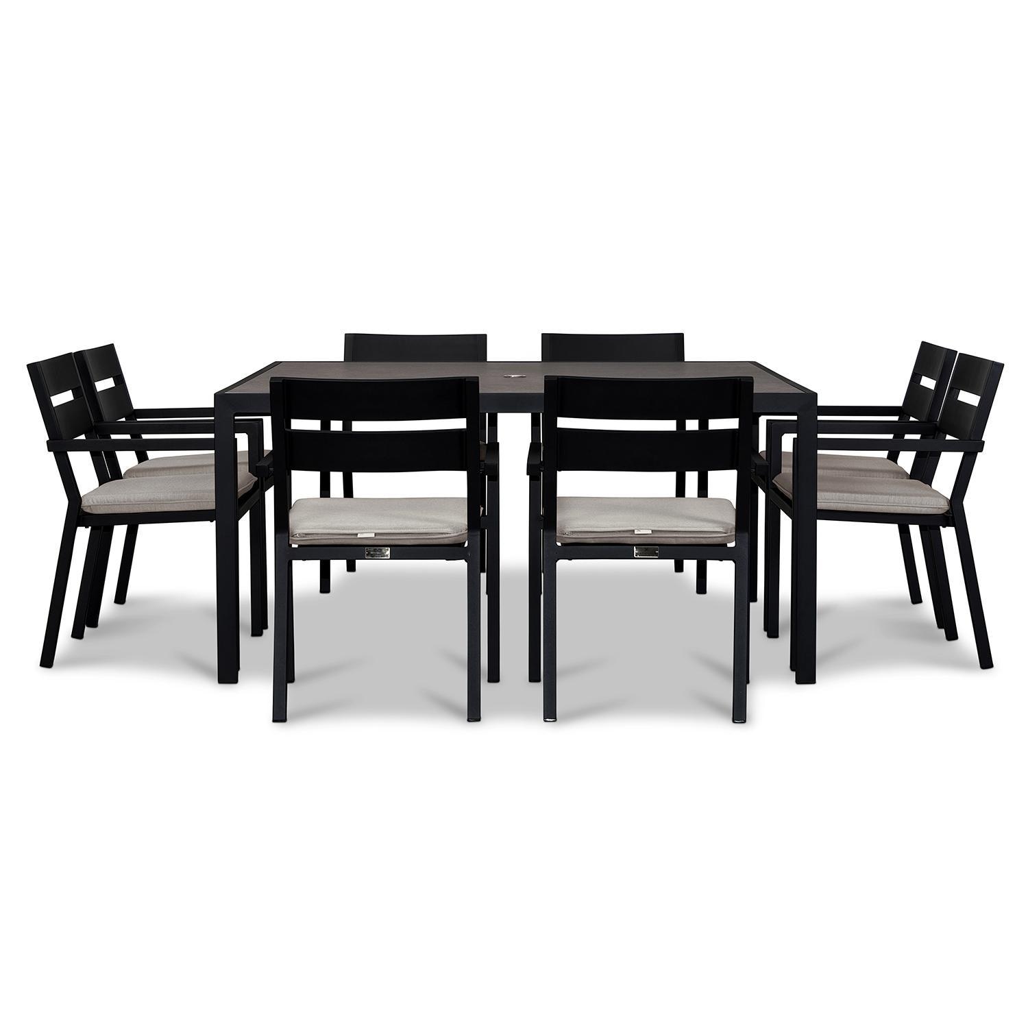 Calm Bay 9 Pc Square Dining Set in Black/Canvas Natural by Lakeview - White Background 3 thumbnail