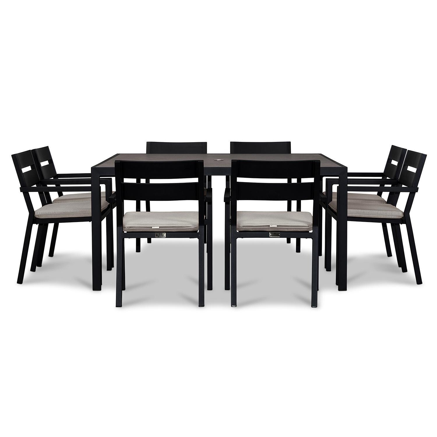 Calm Bay 9 Pc Square Dining Set in Black/Canvas Natural by Lakeview - White Background 3 thumbnail