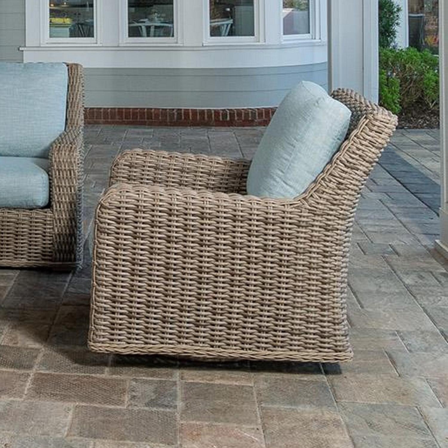 Laurent Wicker Club Chair Swivel Glider in Driftwood By Ebel - Lifestyle thumbnail