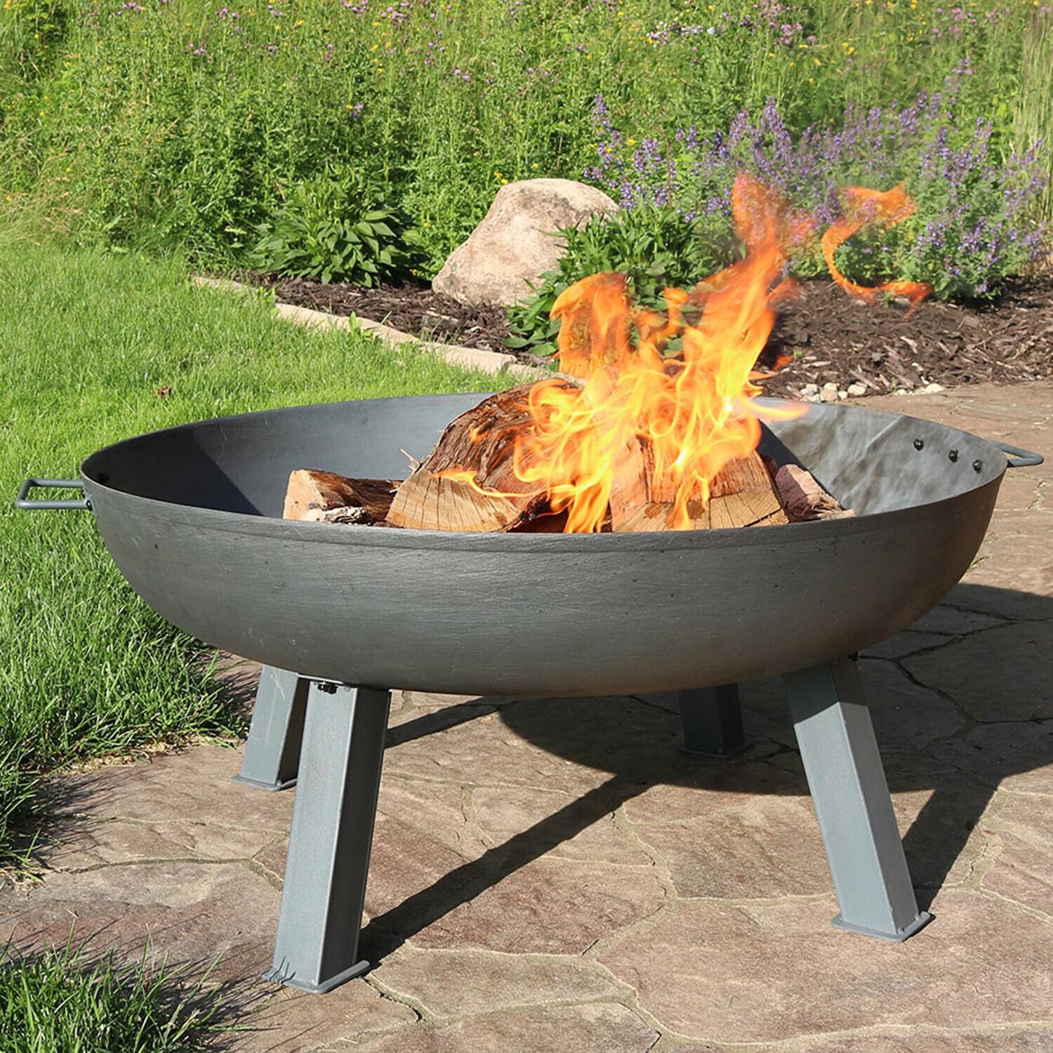 Ultimate Patio Rustic 34 Inch Round Cast Iron Wood-Burning Fire Pit in Dark Gray - Lifestyle thumbnail