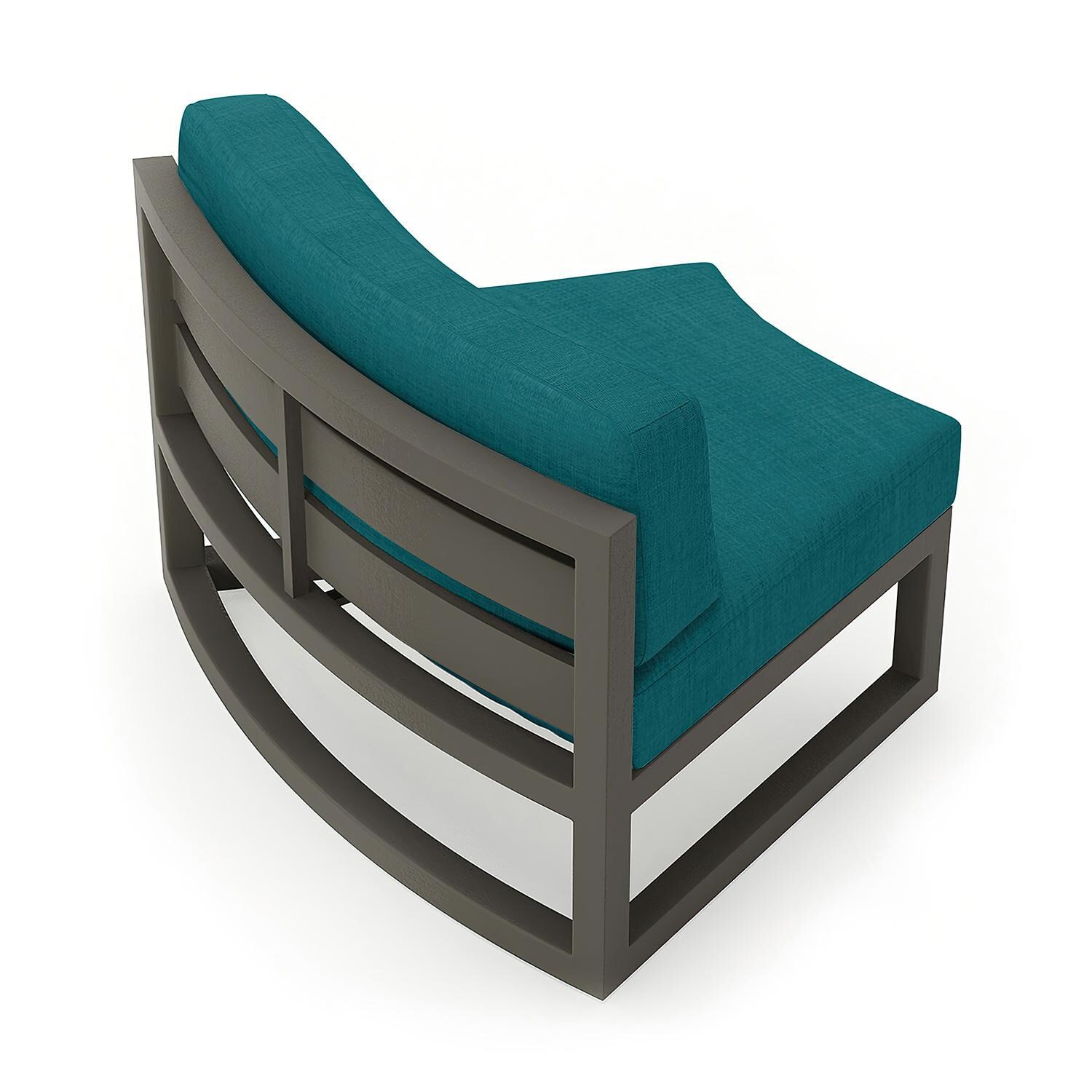 Misty Cove 2 Piece Aluminum Curve Club Chair in Slate w/Spectrum Peacock Cushions by Lakeview - Back Angle View - White Background thumbnail