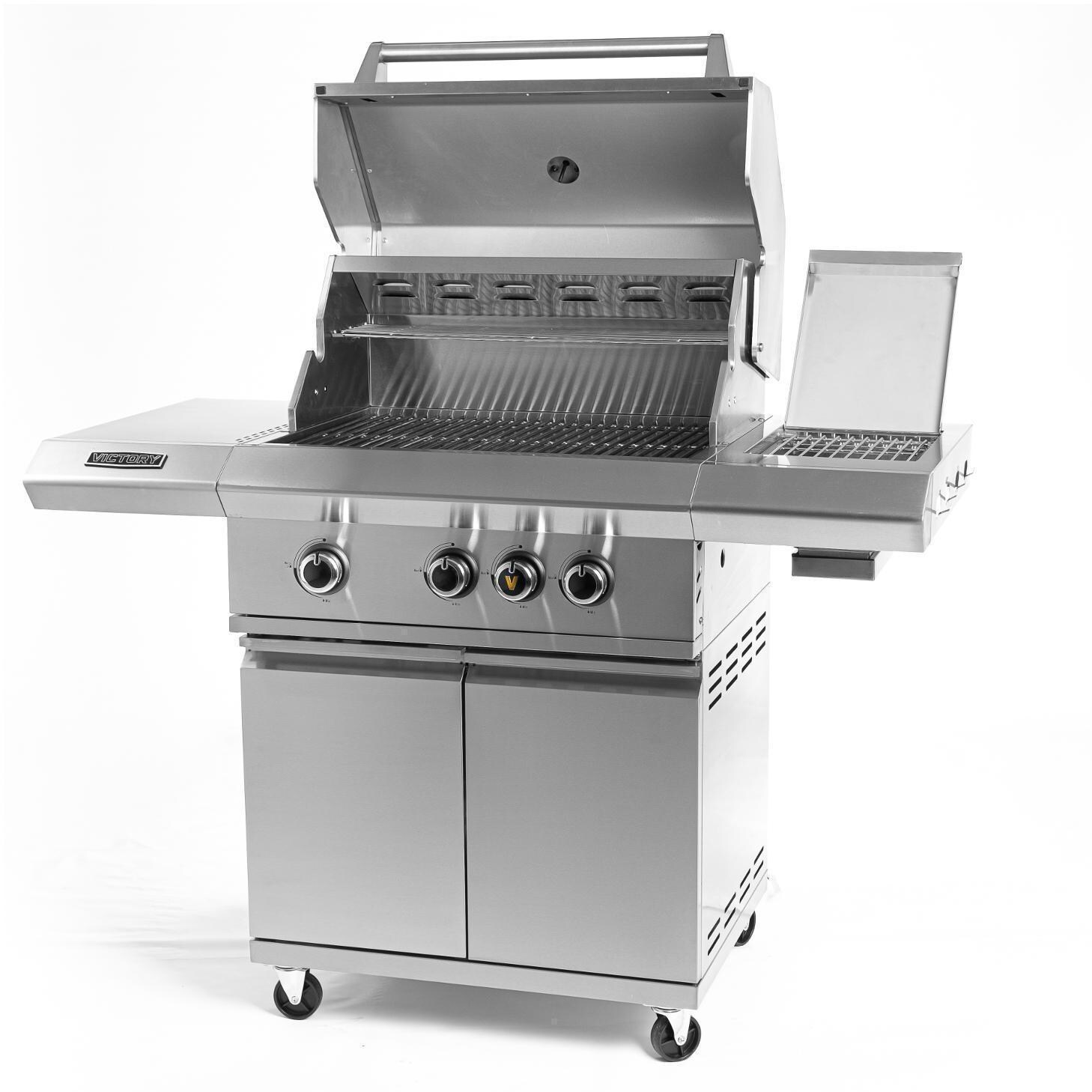 Victory - BBQ-VCT3BSB-LP - 3-Burner Propane Gas Grill With Infrared Side Burner - Hood Open thumbnail
