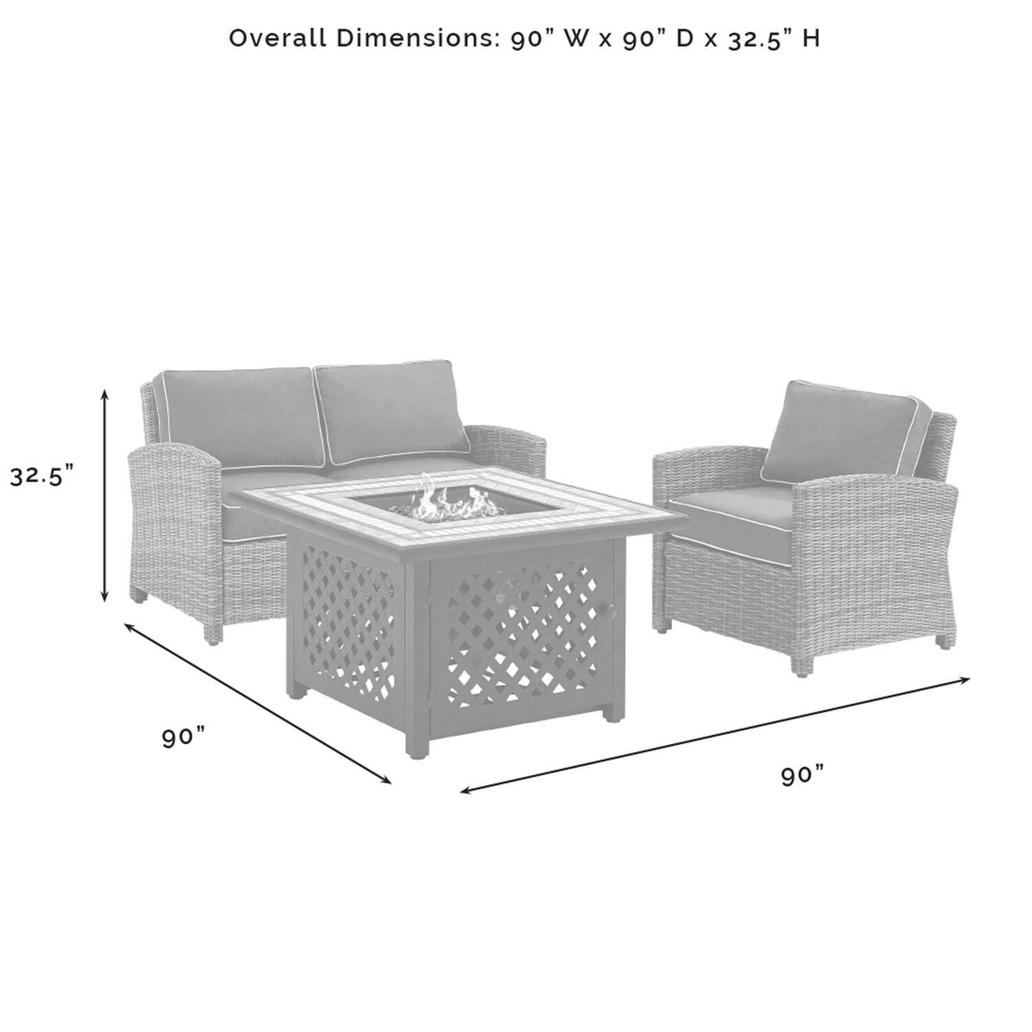 Ultimate Patio UP-92394-SG 3Pc Wicker Outdoor Loveseat Set W/ Fire Table in Sangria - Overall Dimensions - Diagram thumbnail