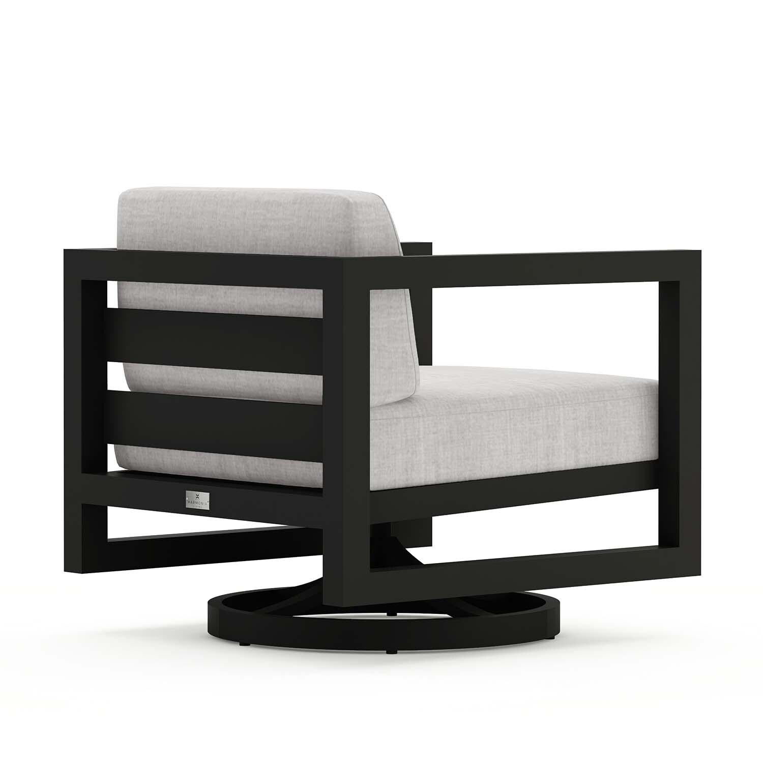 Misty Cove Aluminum Swivel Club Chair in Black/Cast Silver by Lakeview Outdoor Designs - Back Angled - White Background thumbnail