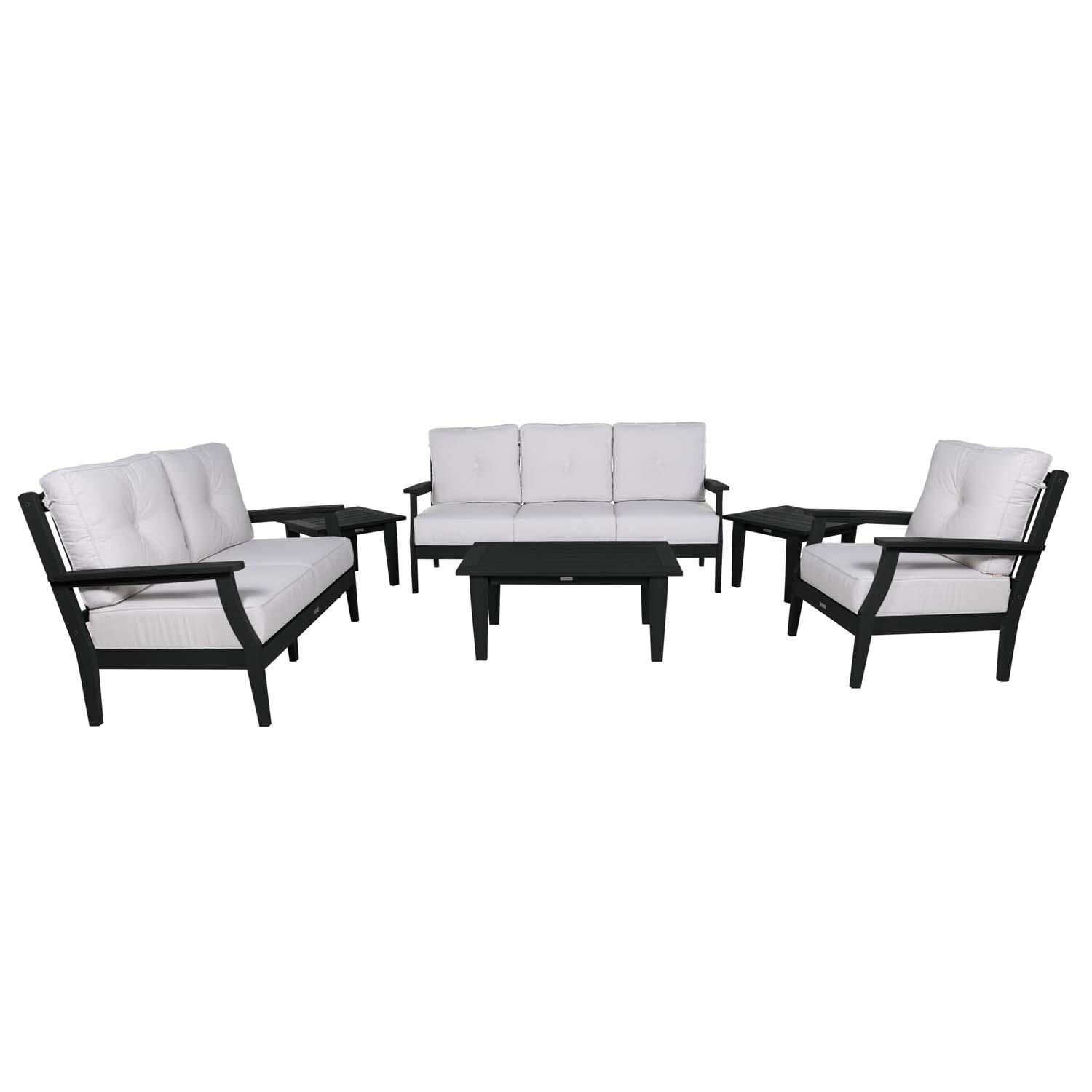 Blushing Bay 6 Pc Recycled Plastic Grand Seating Set in Bliss Linen/Black by Lakeview Outdoor Designs - Front View - White Background thumbnail