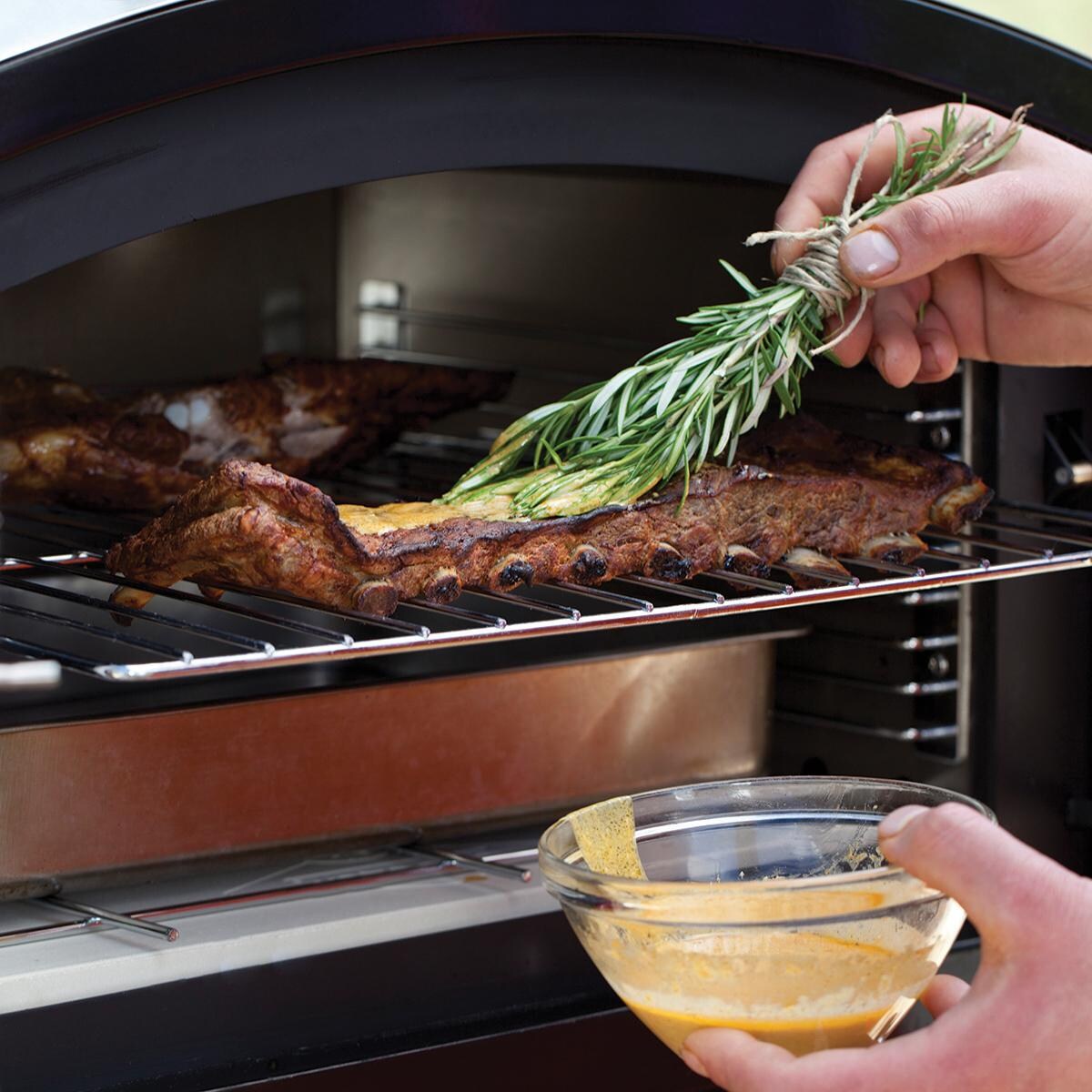 Fornetto Alto Wood Fired Built-In Outdoor Pizza Oven And Smoker - Basting Ribs For Smoking thumbnail