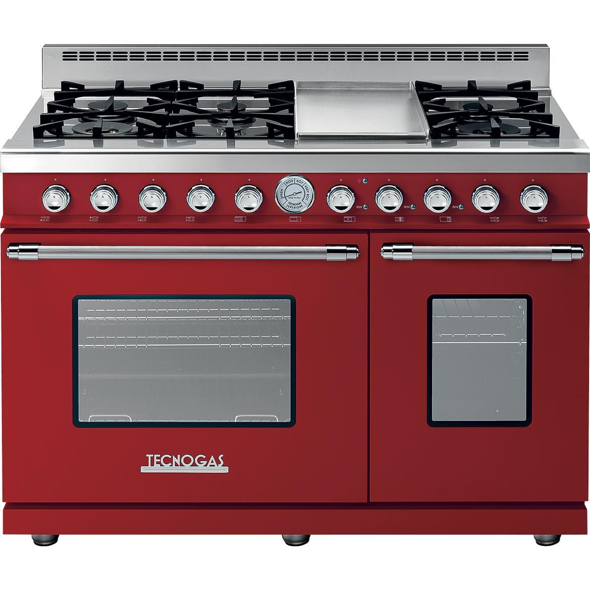 Tecnogas Superiore 48-Inch DECO Natural Gas Range With 6 Burners & Griddle - Red / Chrome - RD482GCR-C