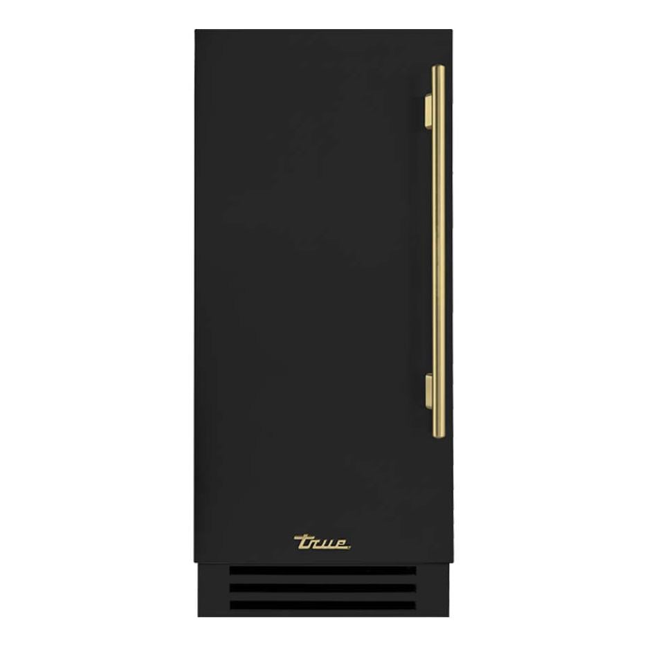 True TUR-15-L-OP-C~DSK-027-H01 15 Inch 3.14 Cu. Ft. Left Hinge Outdoor Refigerator - Matte Black w/ Brass Handles - White Background thumbnail