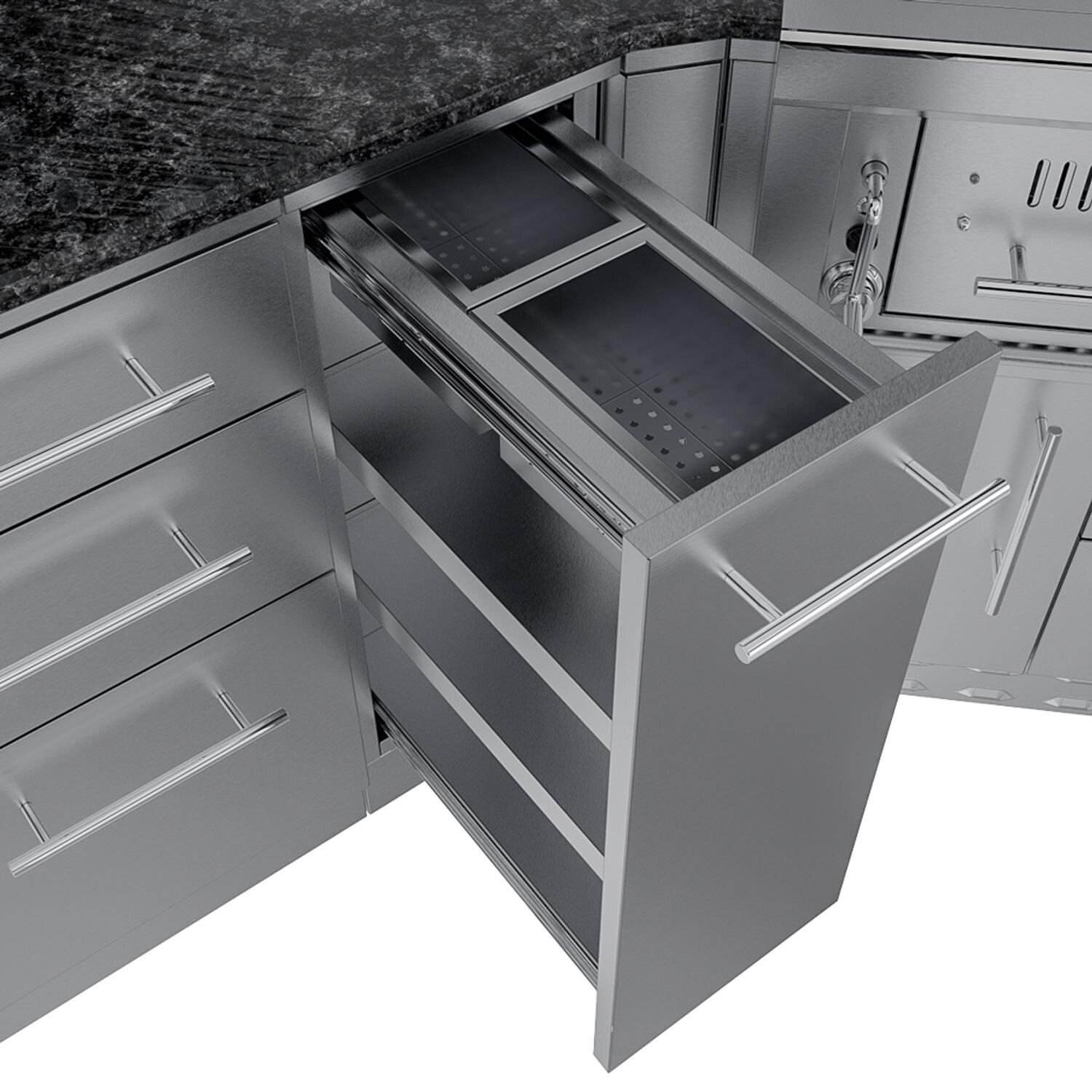 Sunstone Grills SCPBIGTEX21-LP Big-Texan 21 Ft Outdoor Kitchen Island w/ Propane Grill & Side Burner, Sink, Refrigerator, Trash Bin, Door & Drawer - Spice Rack - Detail thumbnail