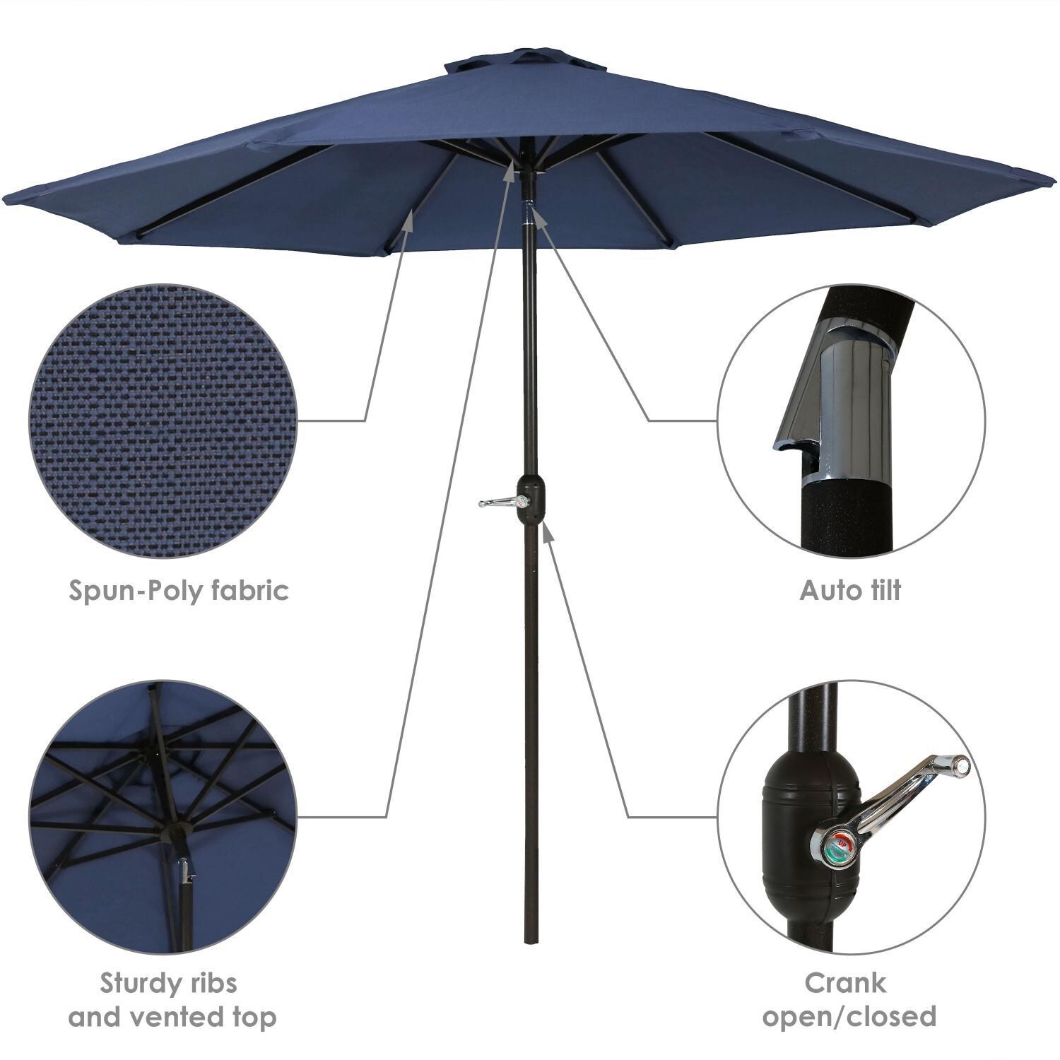 Ultimate Patio 9 Ft. Octagonal Patio Umbrella W/ Crank & Tilt - Navy Blue - Spun-Poly Fabric, Sturdy Ribs, Auto Tilt, & Crank Lift thumbnail