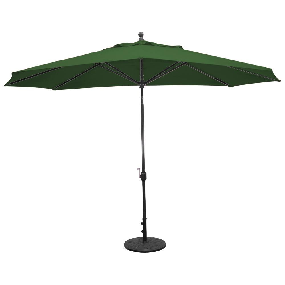 Galtech 11 X 8 Ft. Oval Aluminum Patio Umbrella W/ Crank Lift & Deluxe Auto Tilt - Black Frame W/ Forest Green Sunbrella Fabric (Umbrella Base Not Included) thumbnail