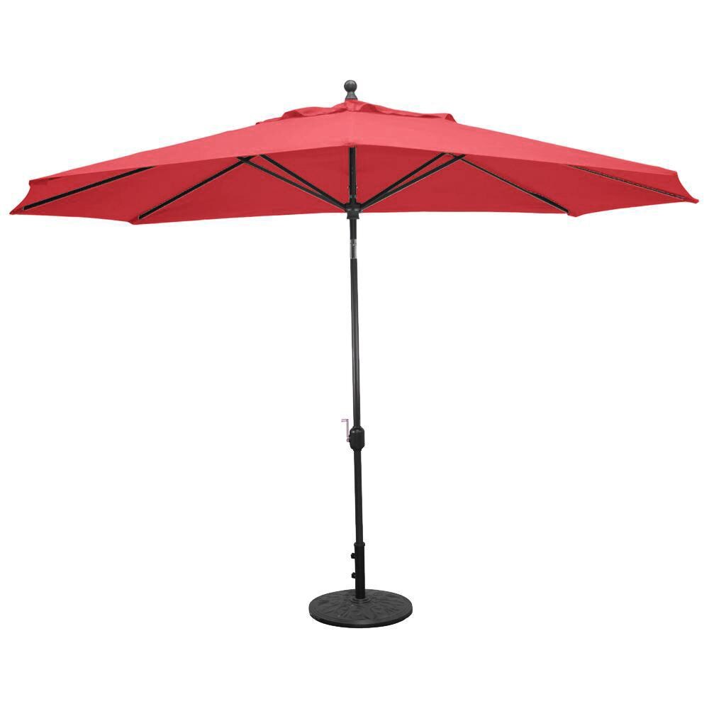 Galtech 11 X 8 Ft. Oval Aluminum Patio Market Umbrella W/ Crank Lift And Deluxe Auto Tilt - Black Frame W/ Sunbrella Canvas Jockey Red Canopy