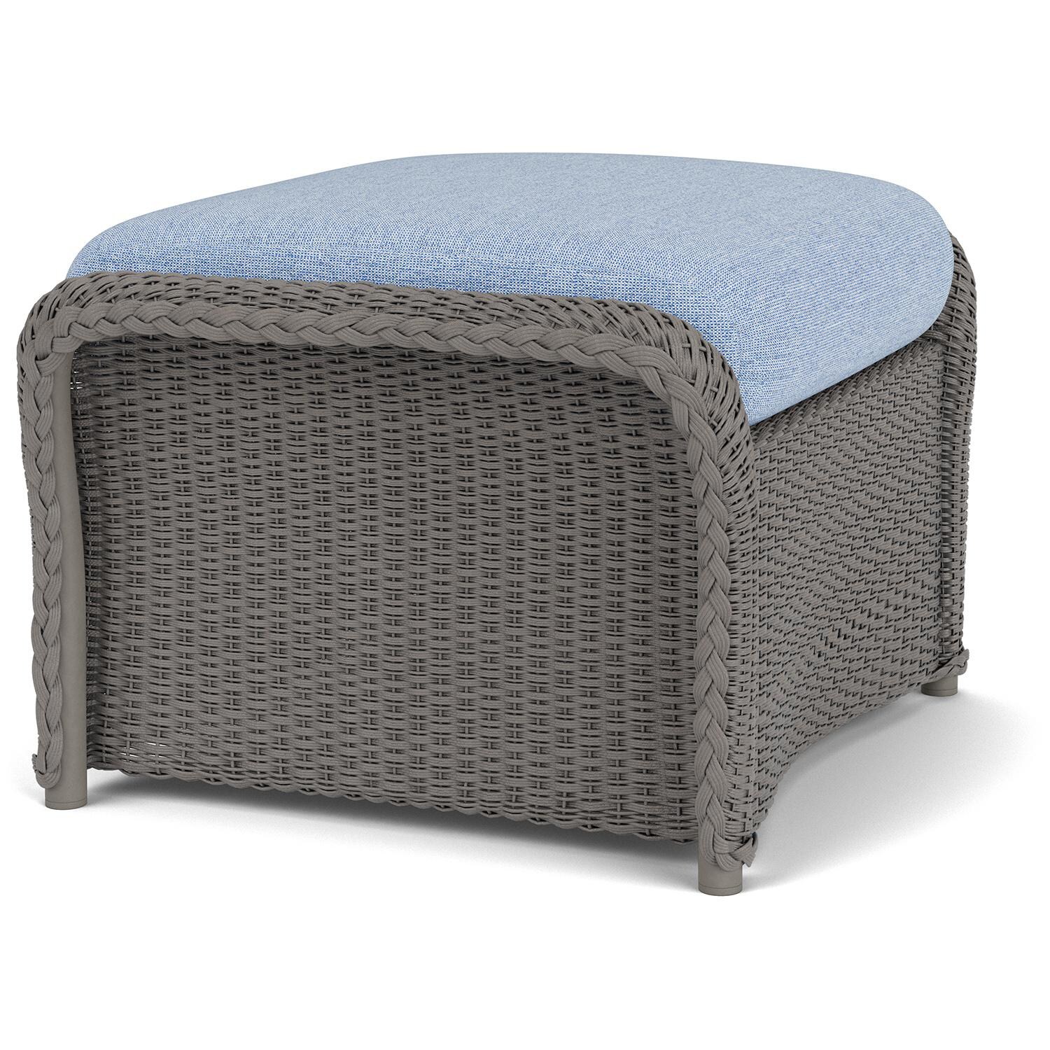 Lloyd Flanders Weekend Retreat Woven Ottoman in Pewter Finish W/ Demo Skyway Fabric - Angled thumbnail
