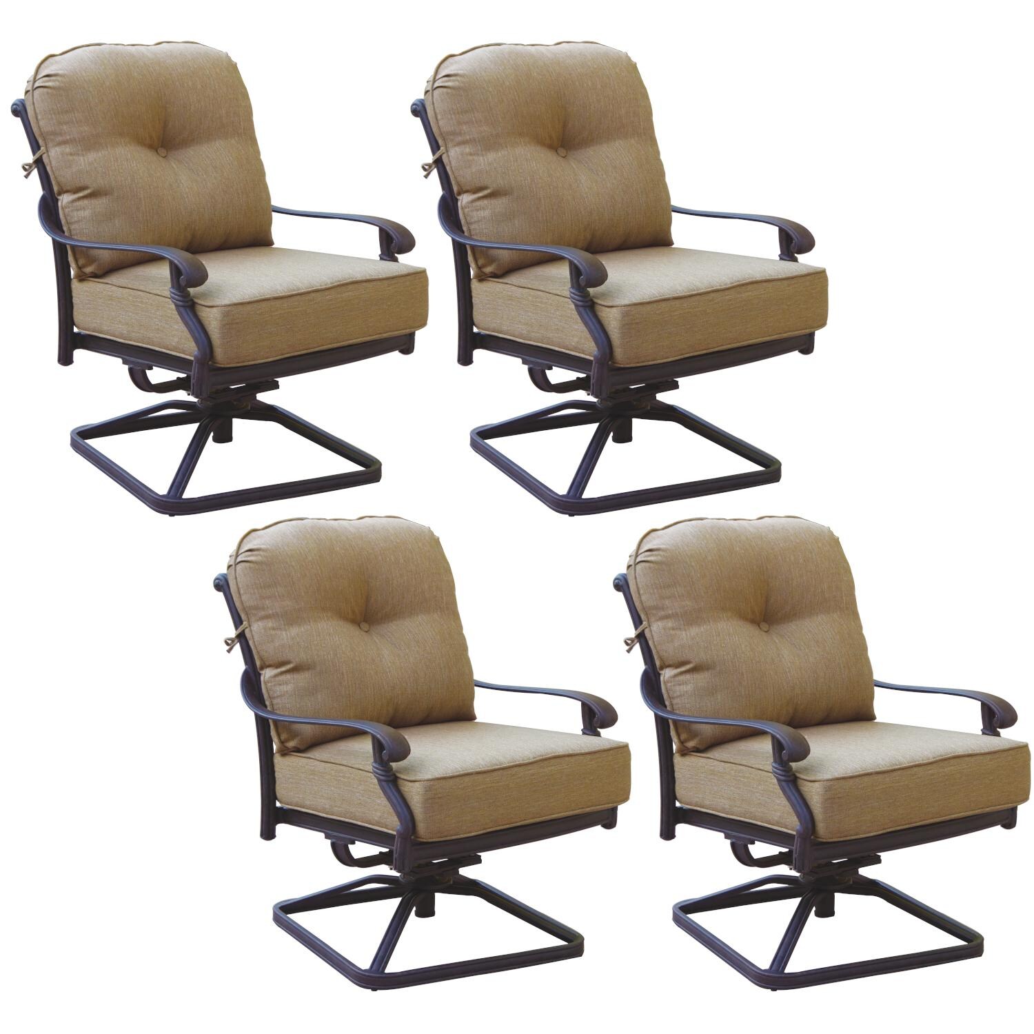 Darlee DL2056-3-4 Santa Monica 4 Piece Cast Aluminum Patio Swivel Rocker Club Chair Set W/ Sesame Cushions thumbnail