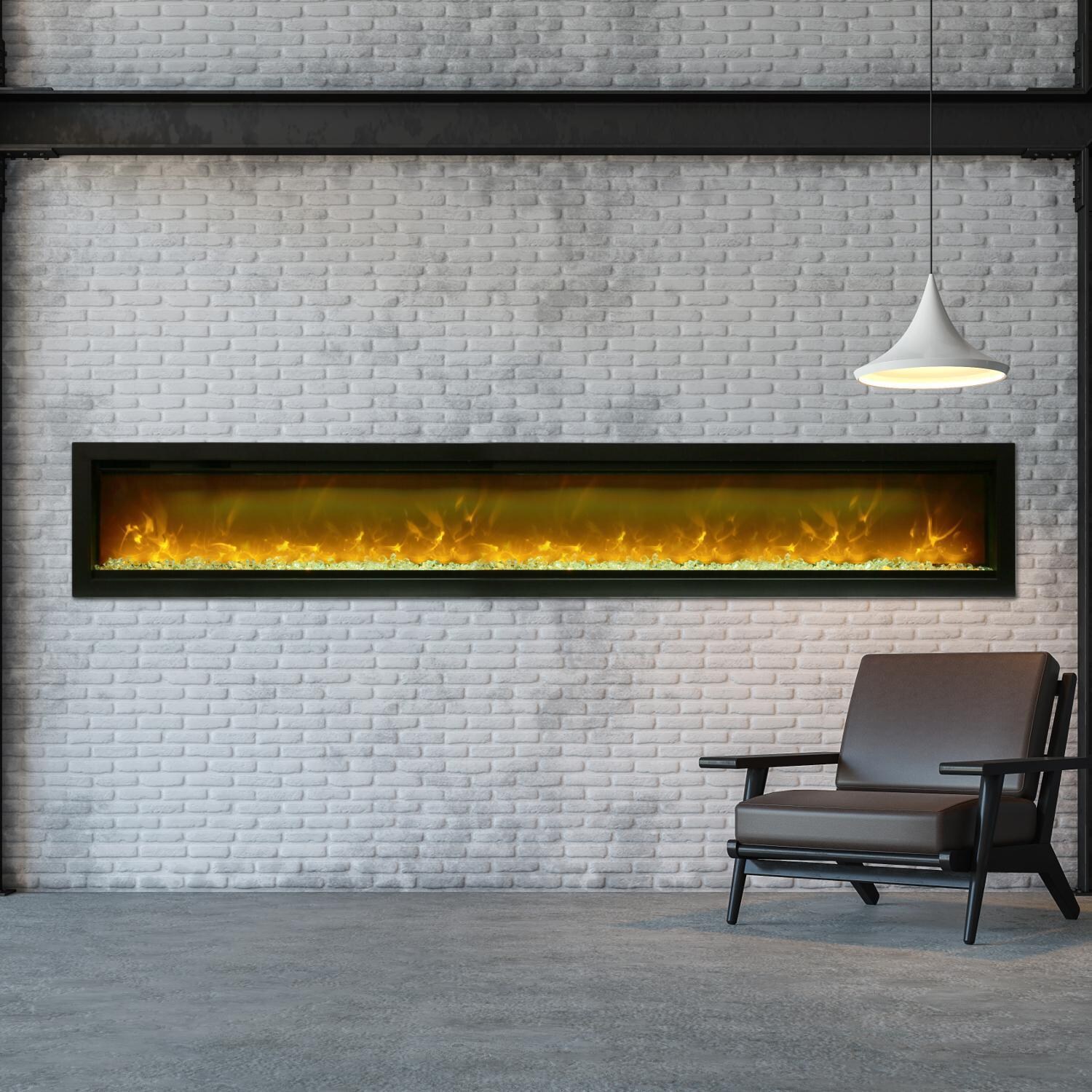 Amantii Symmetry Series Built-In 100-Inch Electric Fireplace with Black Steel Surround - ICE Media Kit & Decorative Logs - Indoor/Outdoor - SYM-100 - Lifestyle thumbnail