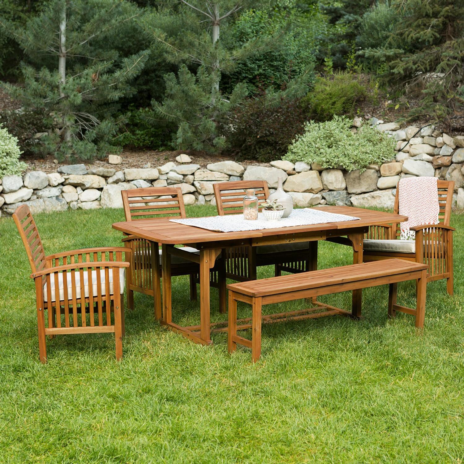 Ultimate Patio Horizon Way 6 Piece Brown Acacia Patio Dining Set - Left Angle View thumbnail