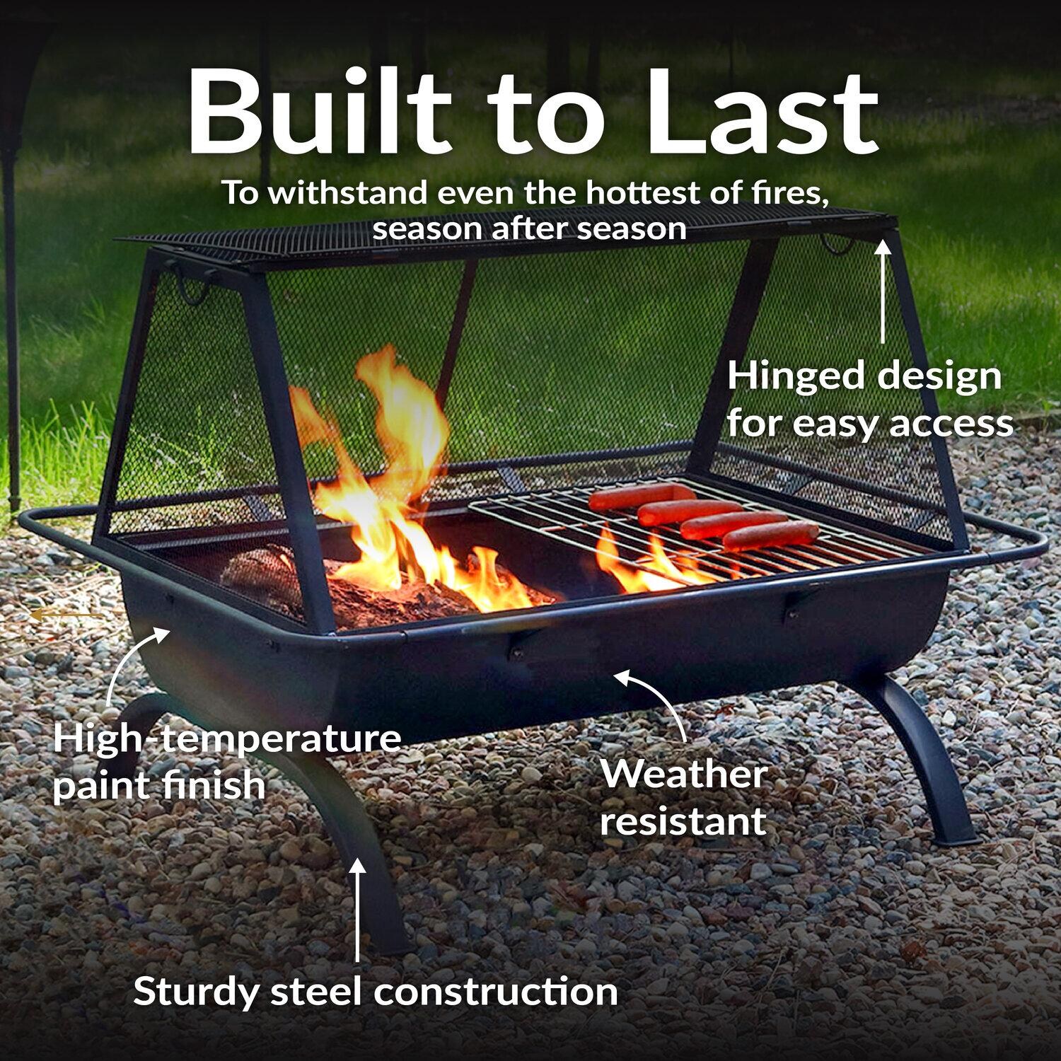 Ultimate Patio NB-NW201 36 Inch Rectangular Steel Wood-Burning Fire Pit in Black - Durable Steel Construction - Detail thumbnail