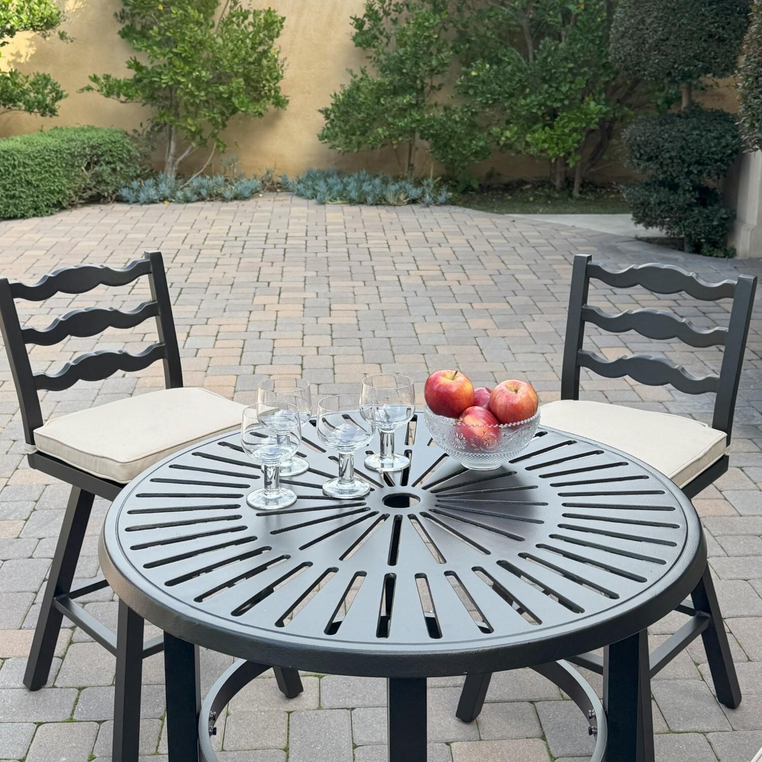 Aspen 5 Pc Aluminum Swivel Counter Height Bar Set in Beige/Dark Brown by Darlee - Top View - Lifestyle thumbnail