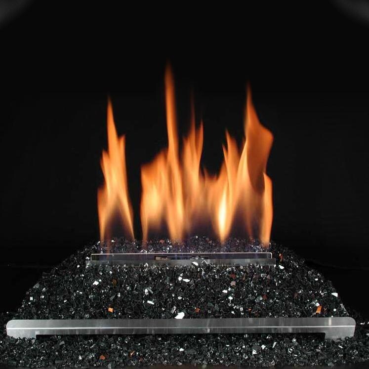 Rasmussen 24-Inch Black ALTERNA FireGlitter Set With Vent Free Natural Gas Stainless Steel Chassis Burner - Manual Safety Pilot