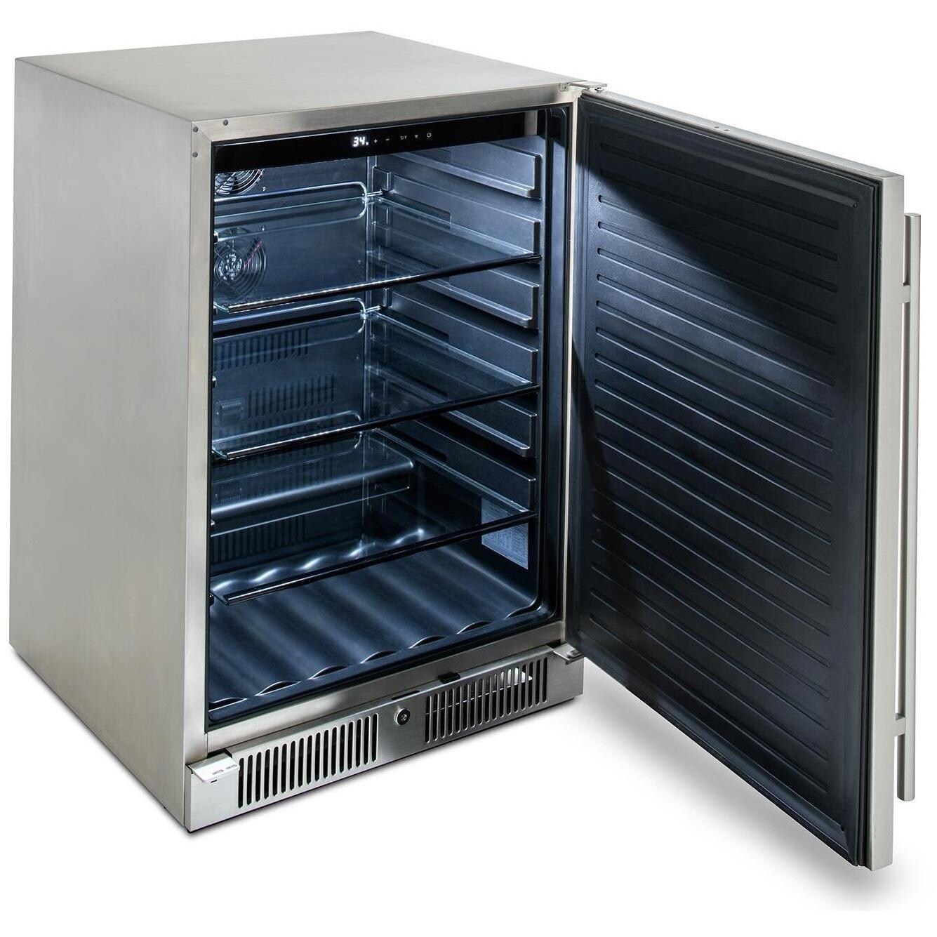 Blaze BLZ-SSRF-5.5 24-Inch 5.5 Cu. Ft. Outdoor Rated Compact Refrigerator - Side View with Door Open - White Background thumbnail