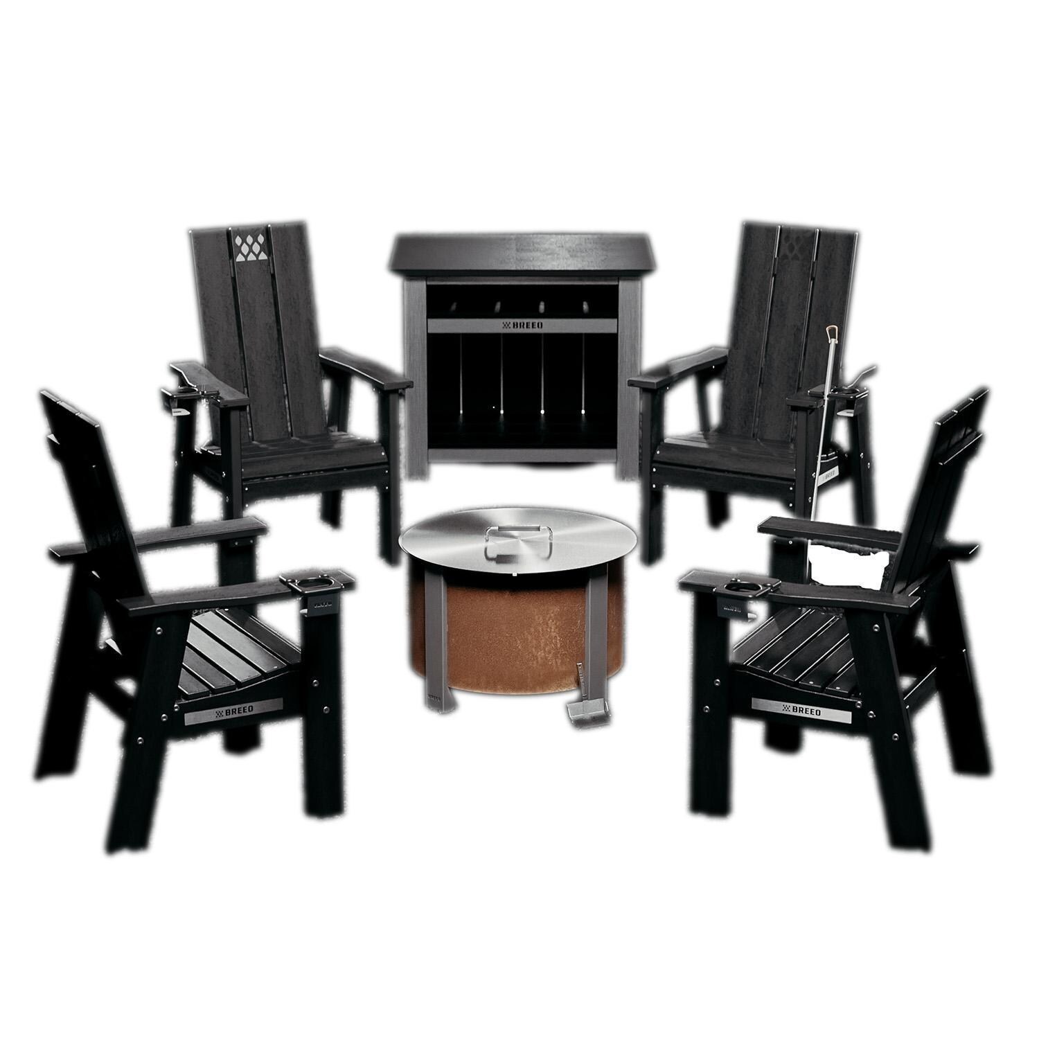 X Series 6 Pc 19 Inch Corten Steel Fire Pit Seating Set in Black by Breeo